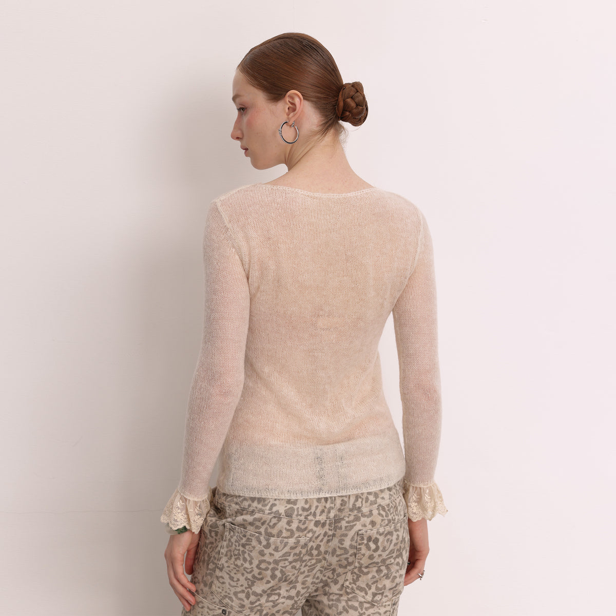 FAYCHUI Floral Rope-Embroidered Beaded Mohair Sweater