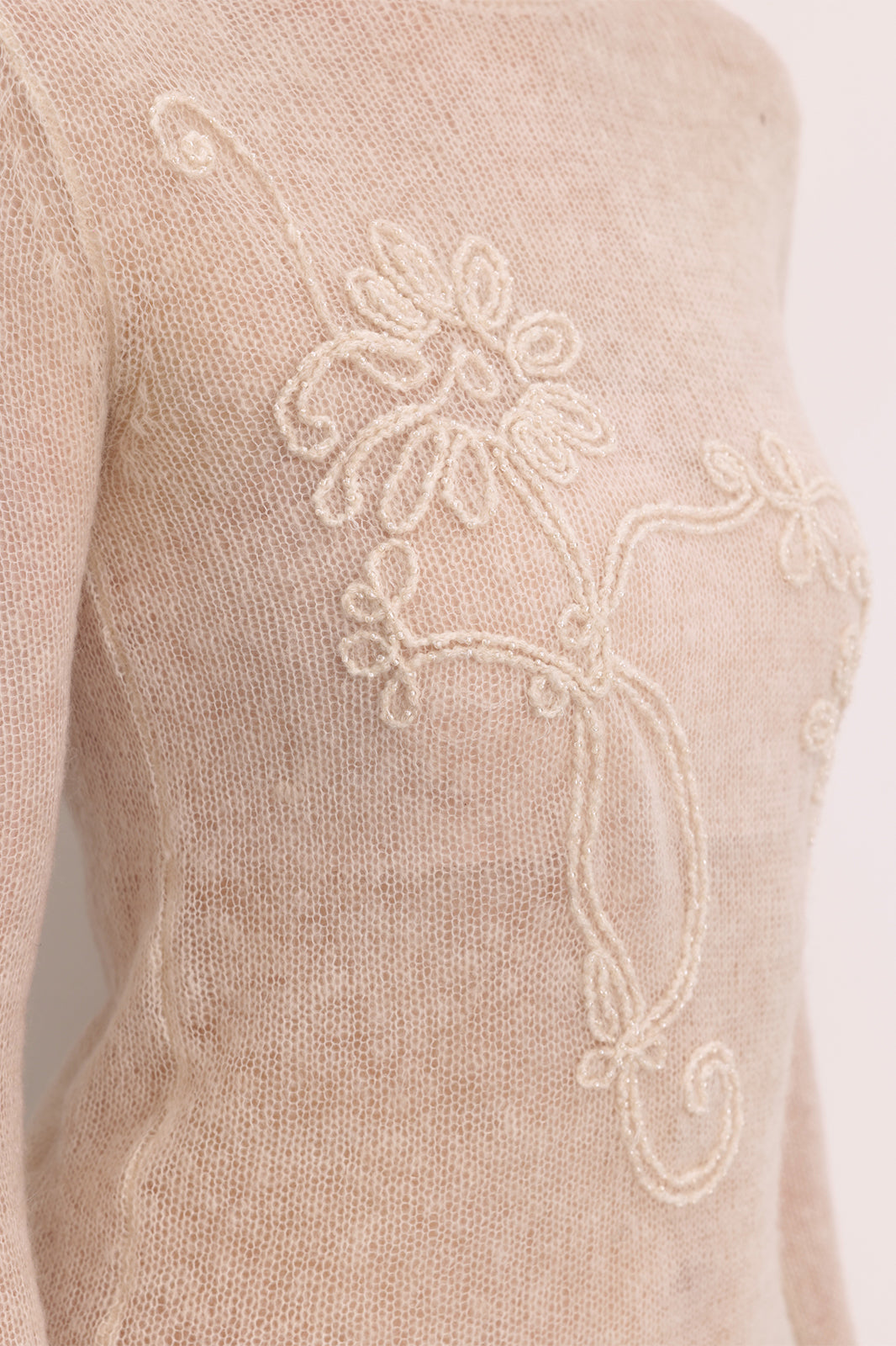 FAYCHUI Floral Rope-Embroidered Beaded Mohair Sweater