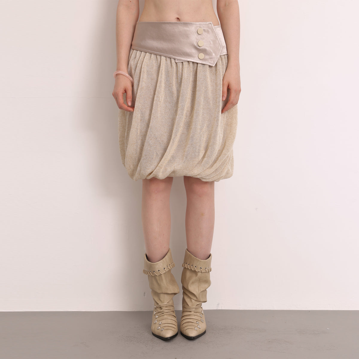 FAYCHUI Asymmetric Button-Waist Bubble Midi Skirt