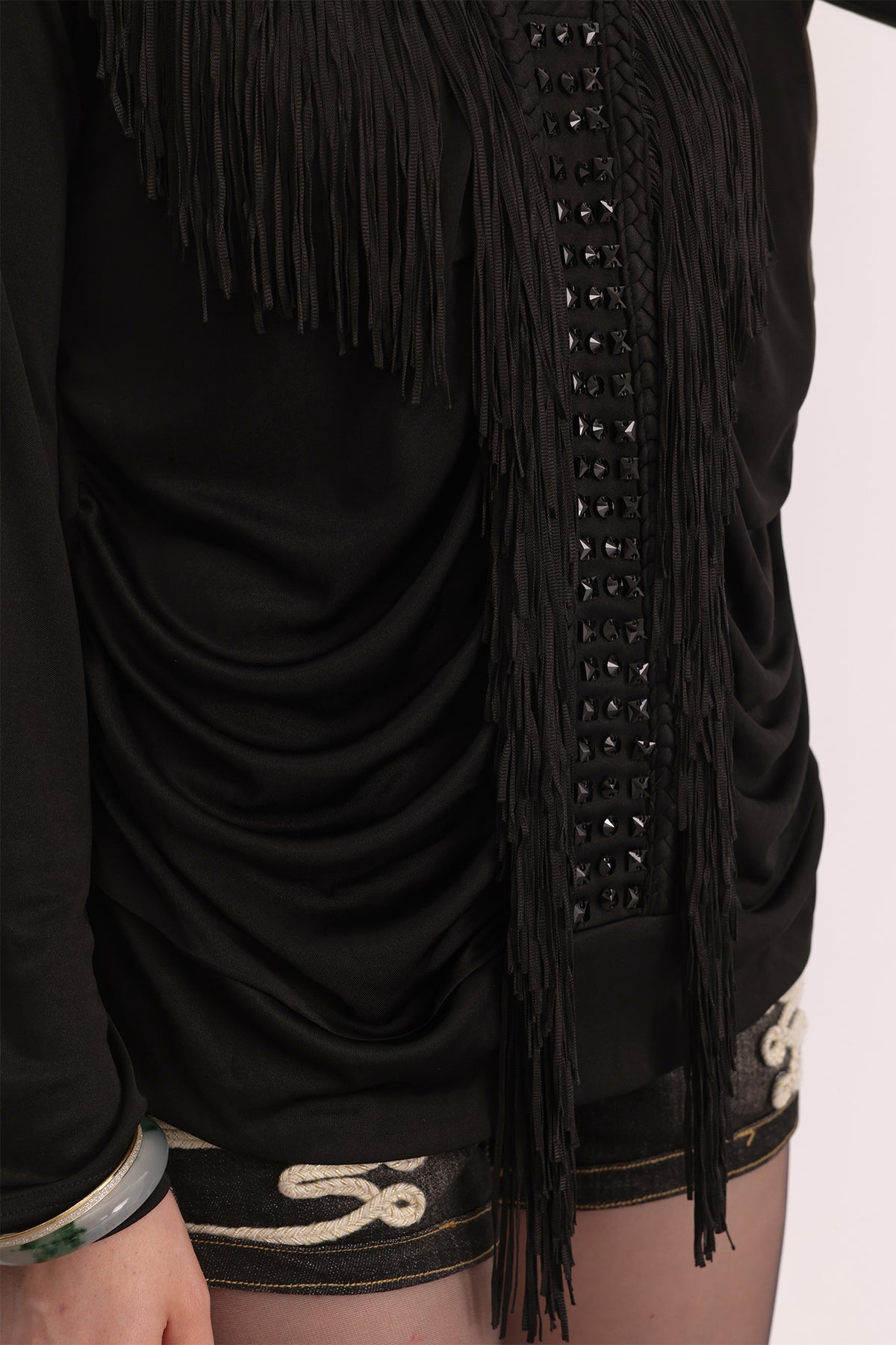 FAYCHUI Diamond Fringe Pleated Long-Sleeve Tee