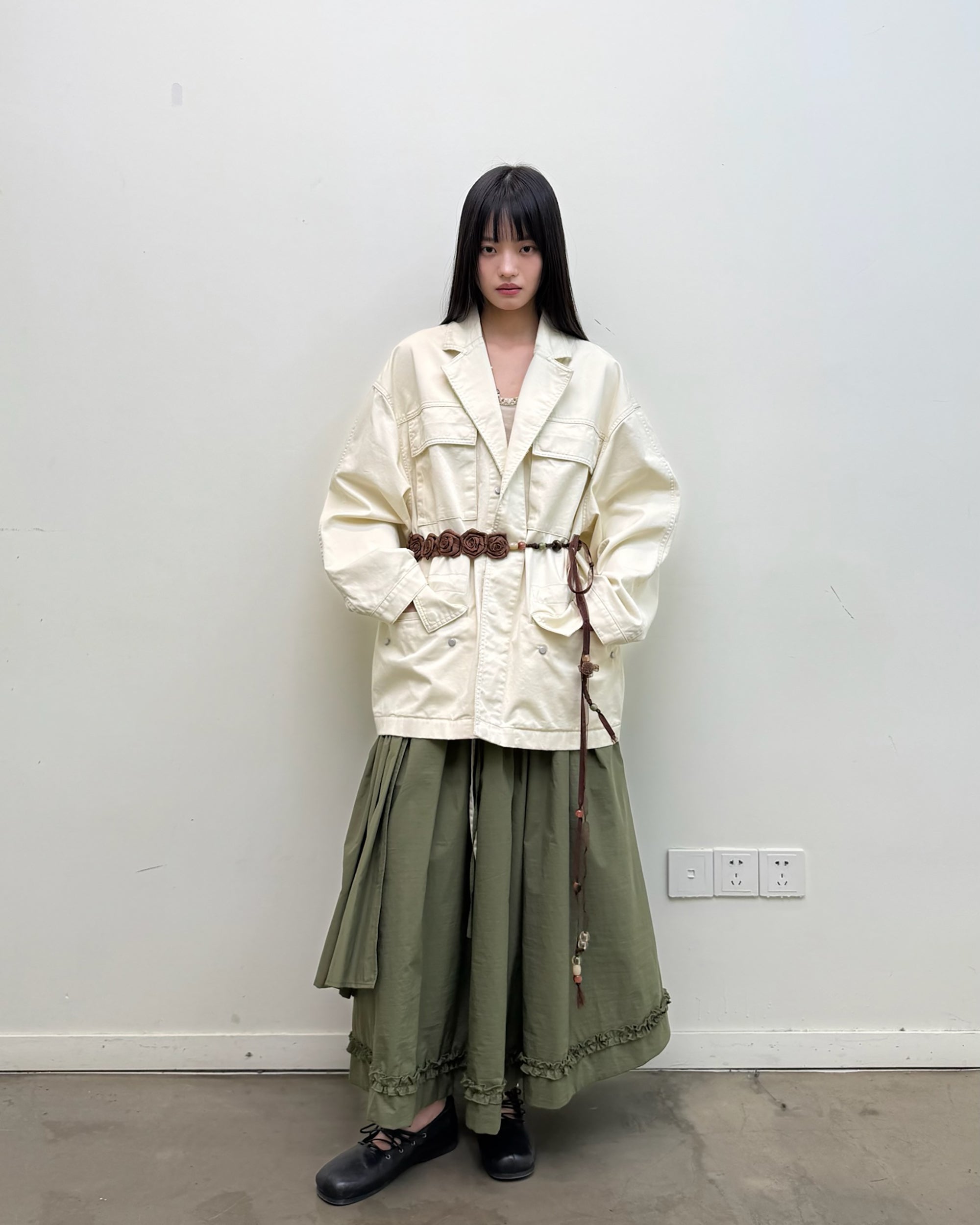 NEVERSEEZ Ruffle-Hem Layered Drawstring Bubble Skirt