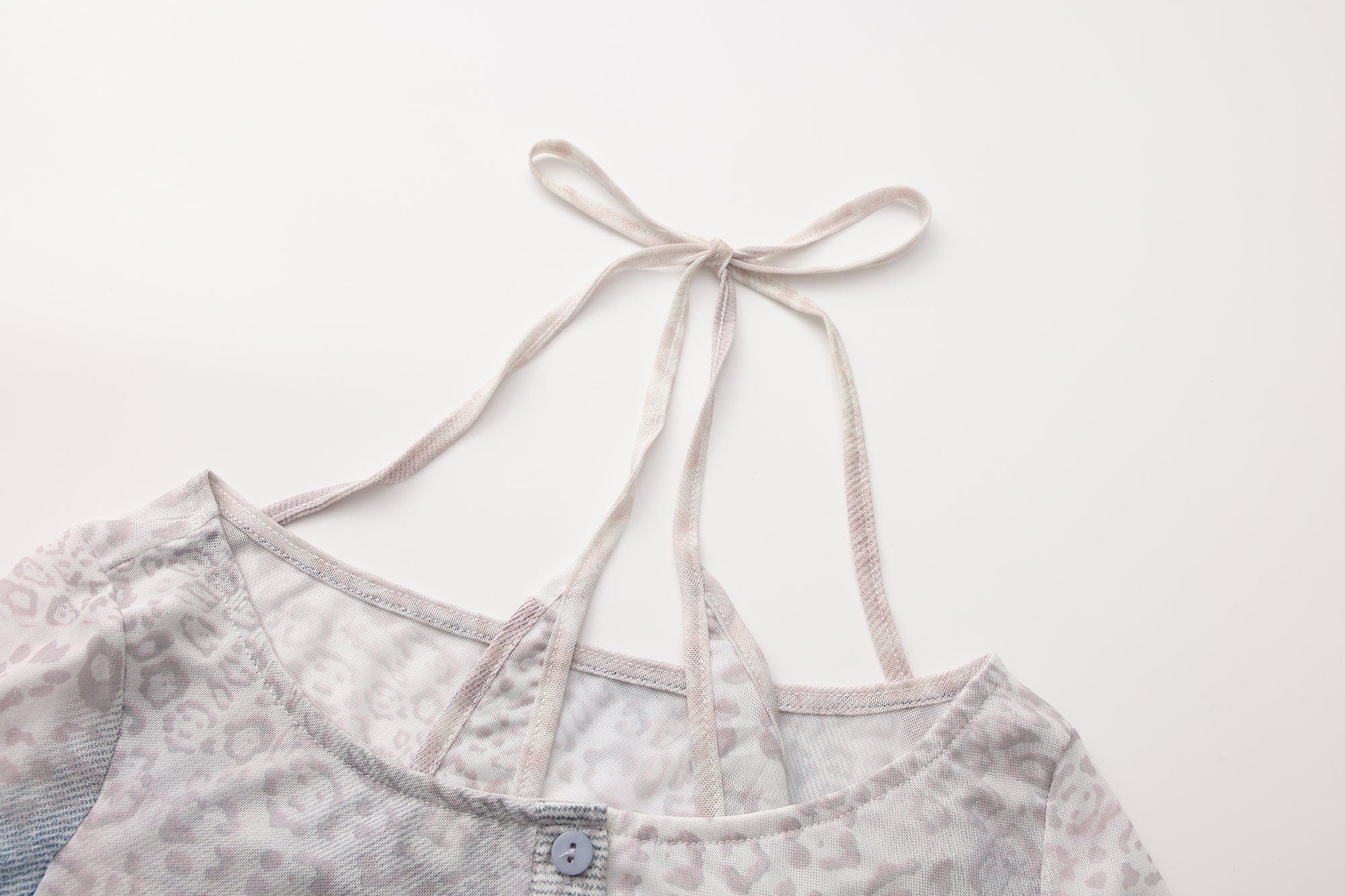 FAYCHUI Layered Leopard Mesh Long Sleeve Top