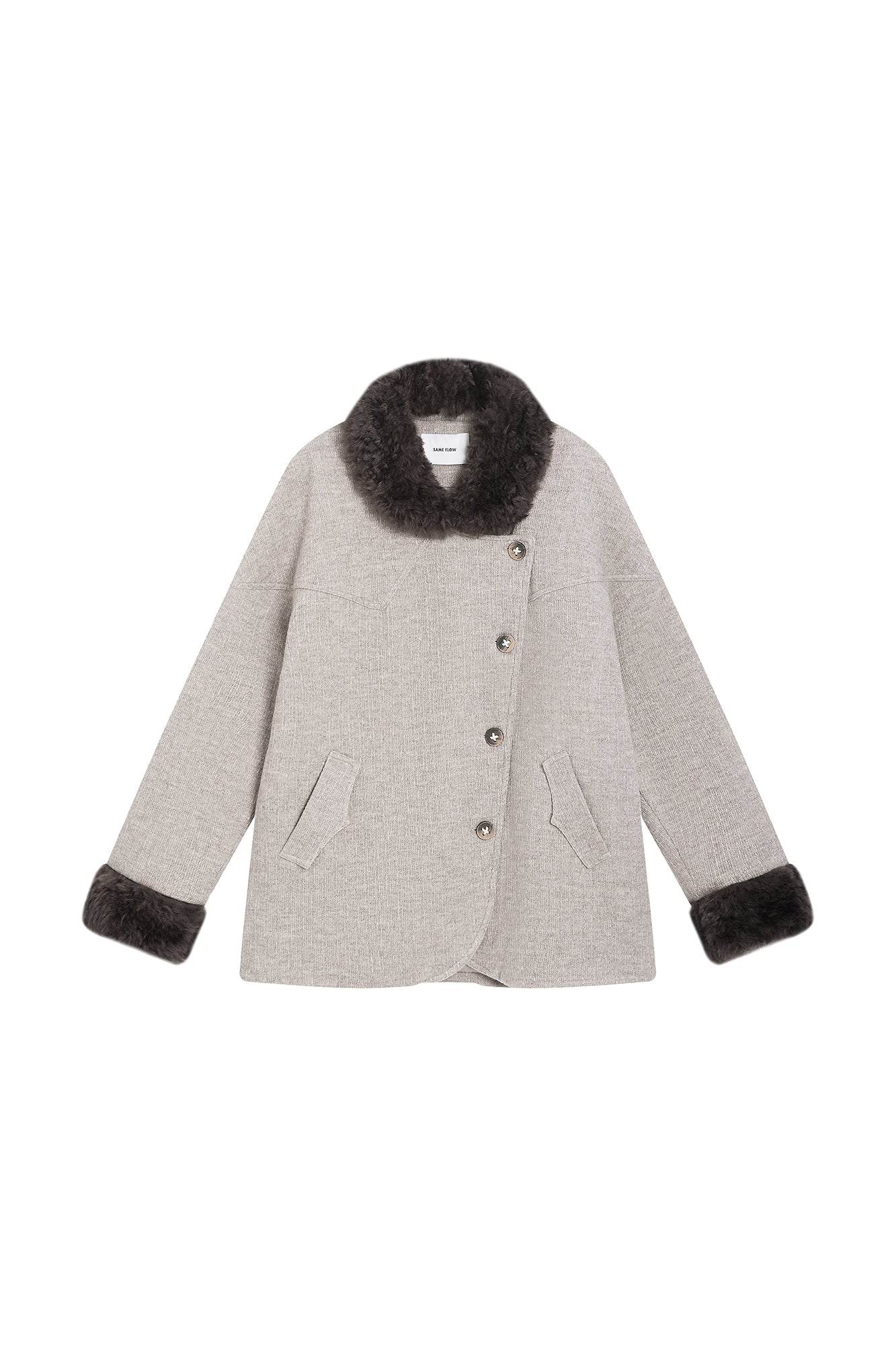 SAME FLOW Asym Faux Fur Trim Paneled Jacket