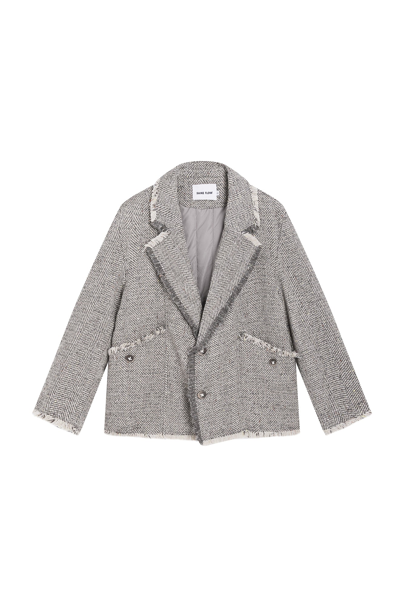 SAME FLOW Frayed Herringbone Insulated Wool-Blend Blazer