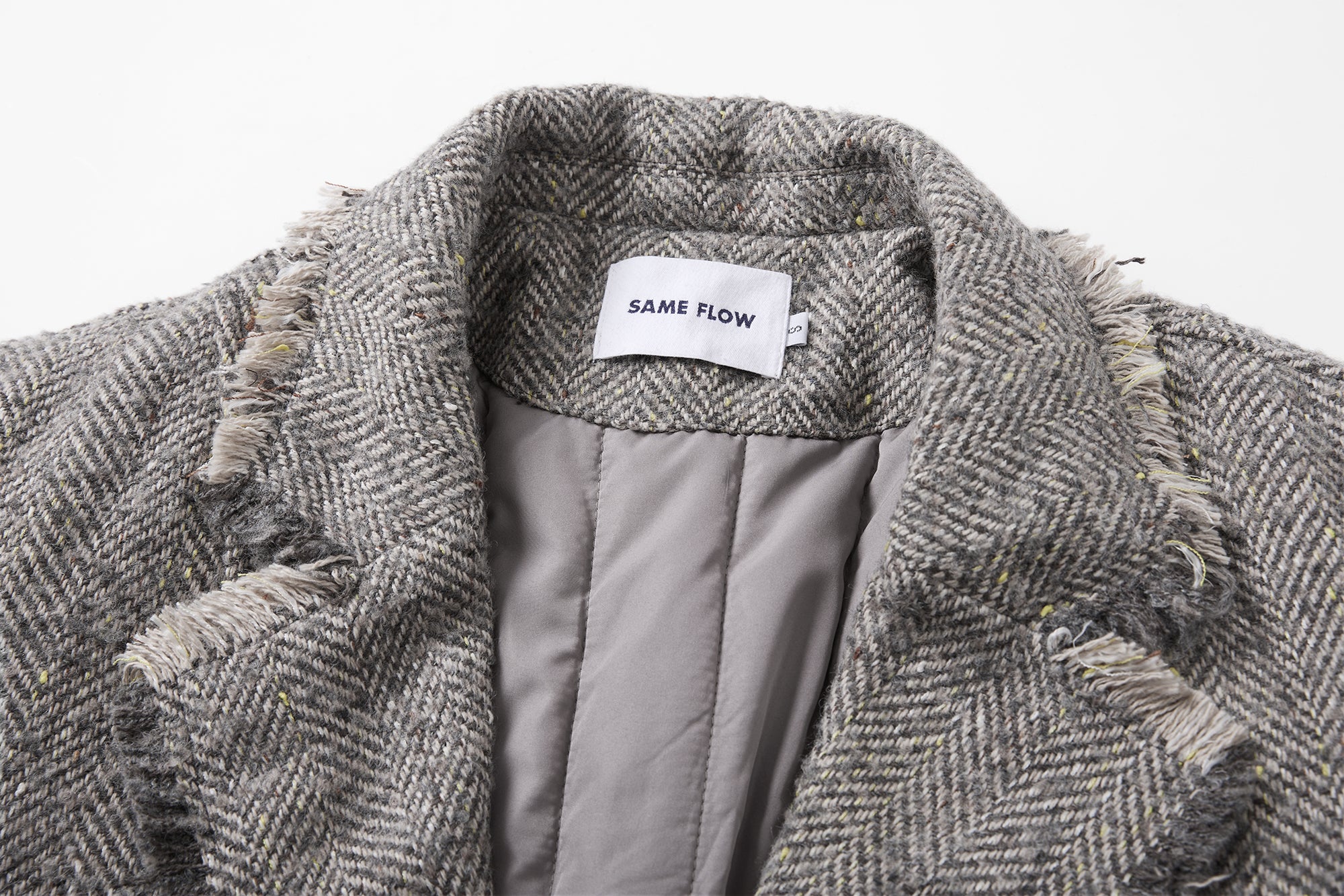 SAME FLOW Frayed Herringbone Insulated Wool-Blend Blazer