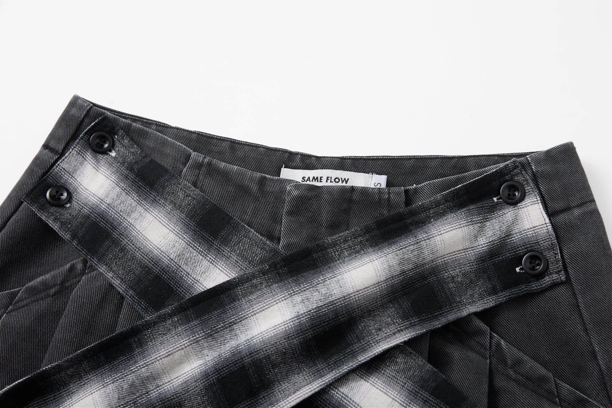 SAME FLOW Plaid Belt Pleated Wide-Leg Pants