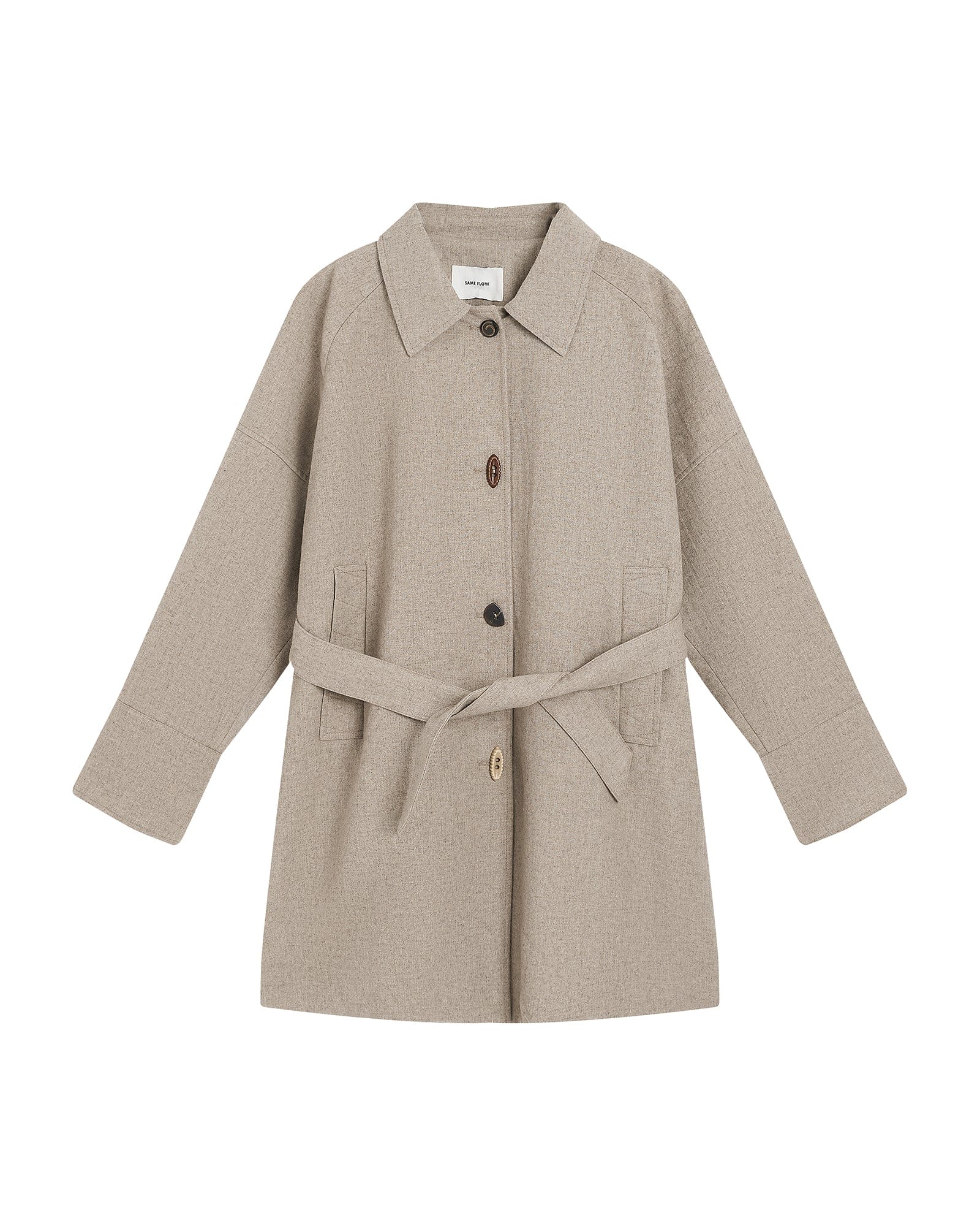 SAME FLOW Essential Asymmetric Wool-Blend Long Coat