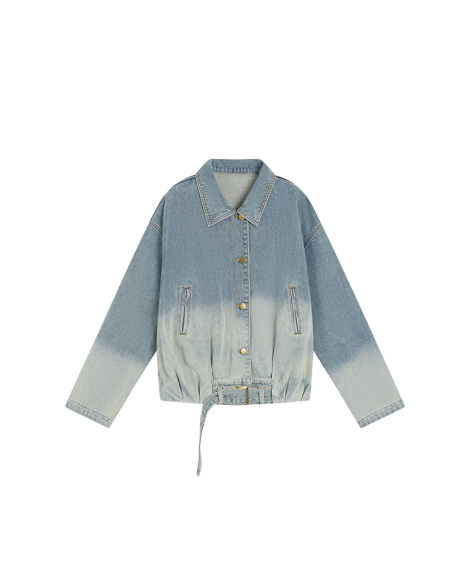 SAME FLOW Distressed Washed Gradient Denim Jacket