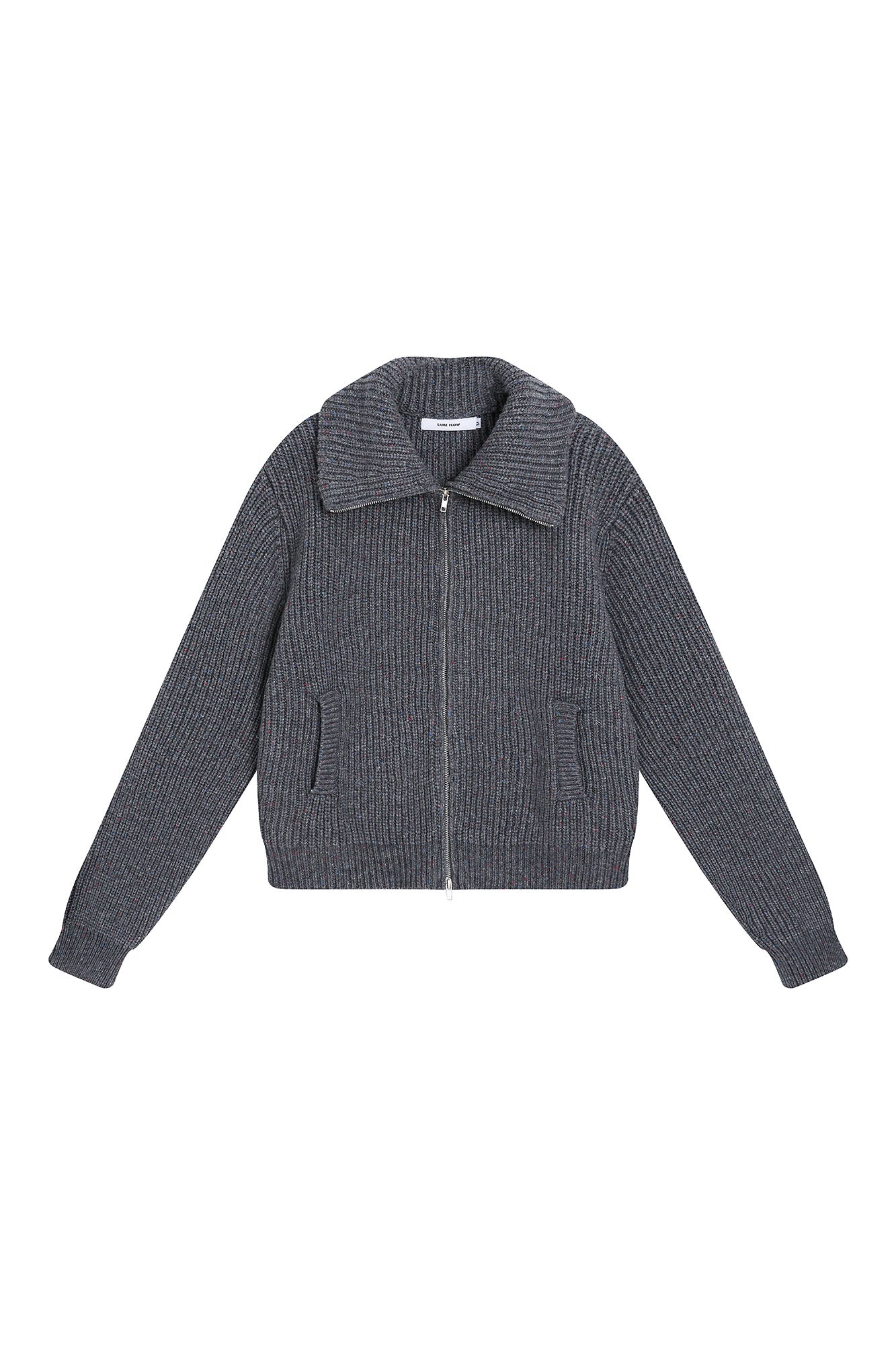 SAME FLOW Ribbed Oversized Polo Zip-Up Cardigan