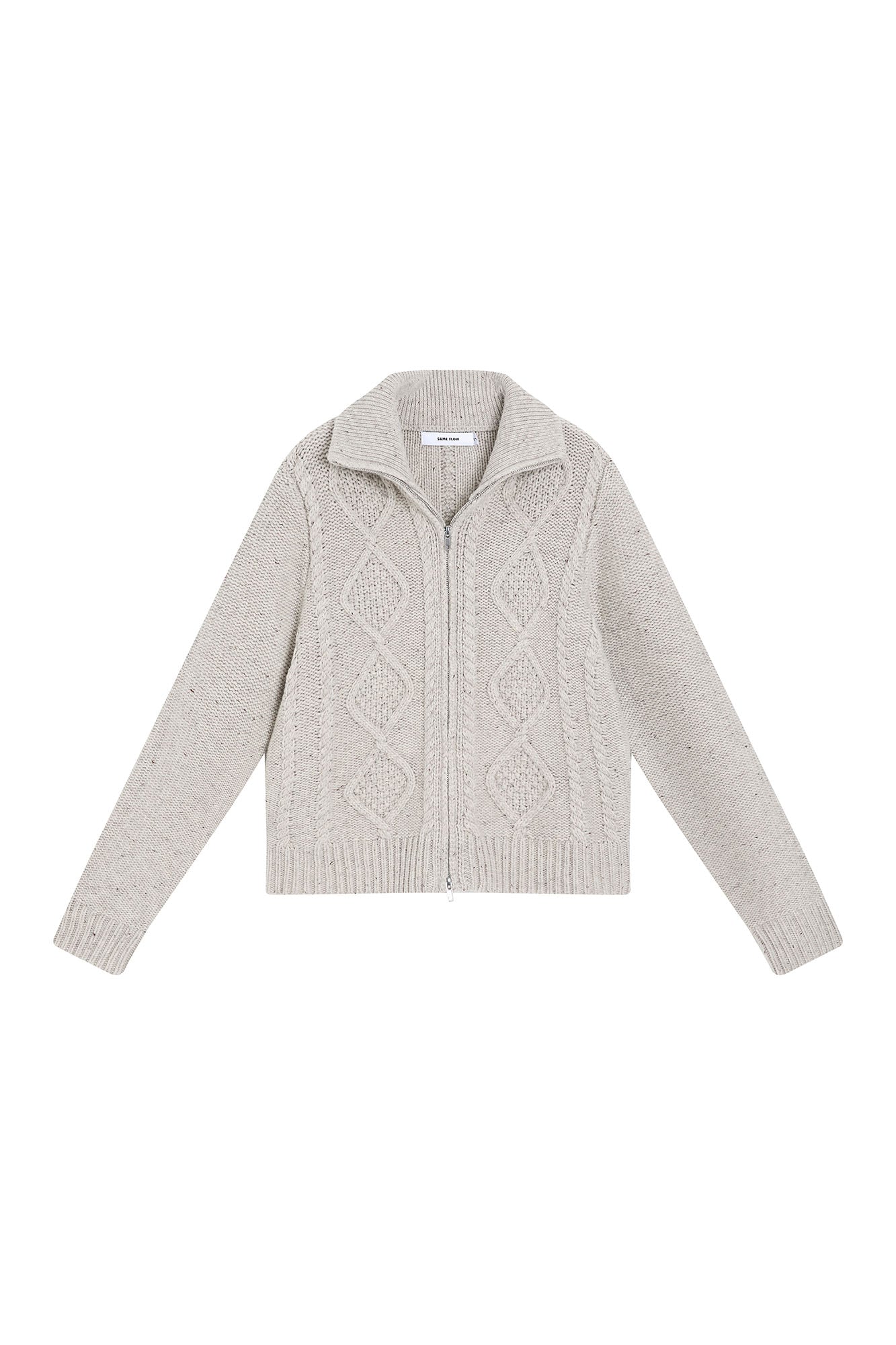 SAME FLOW Cable-Knit High-Neck Zip-Up Sweater