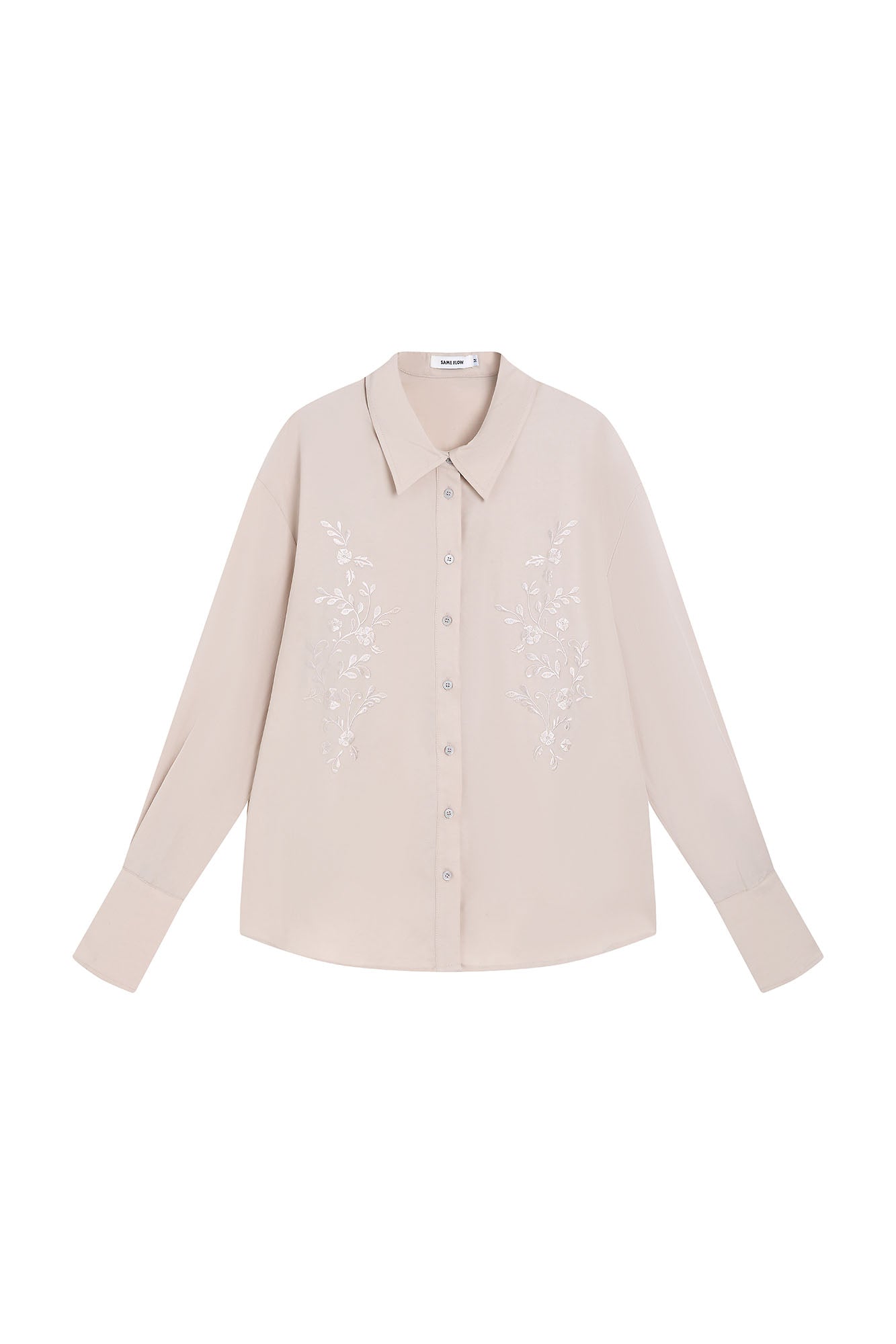 SAME FLOW Floral Embroidered Back-Drawstring Shirt