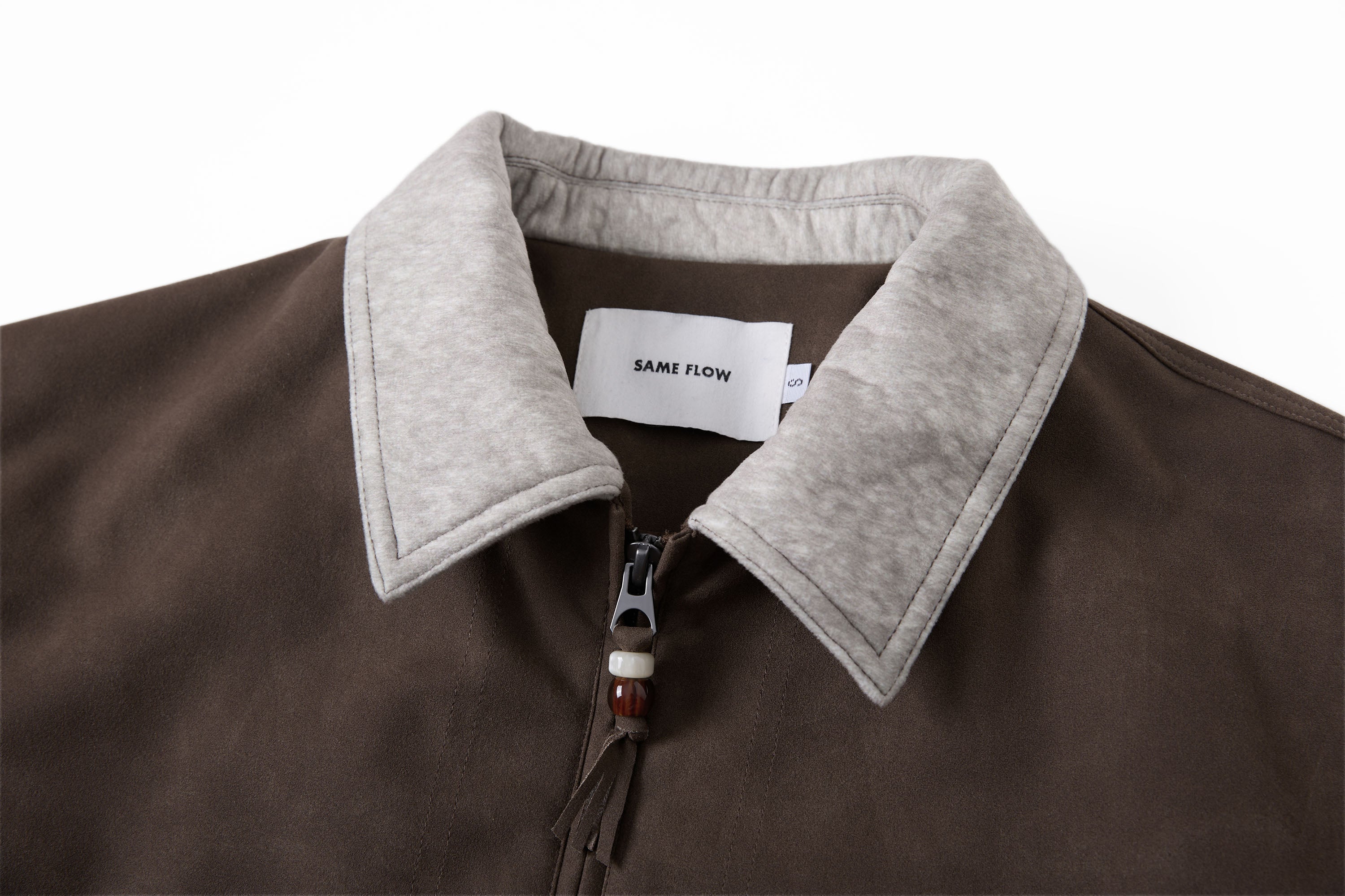 SAME FLOW Contrast Collar Embroidered Suede Jacket
