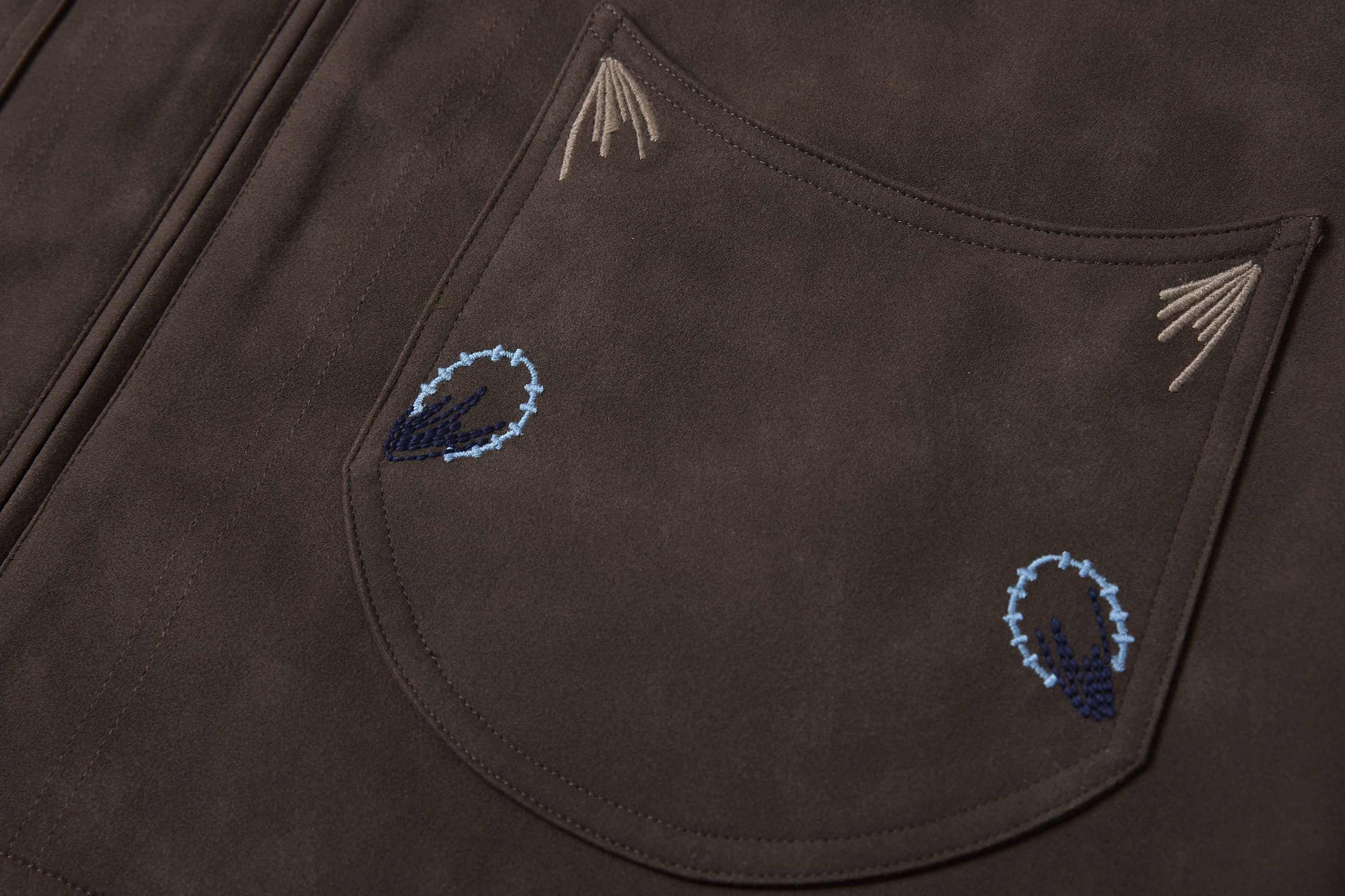 SAME FLOW Contrast Collar Embroidered Suede Jacket