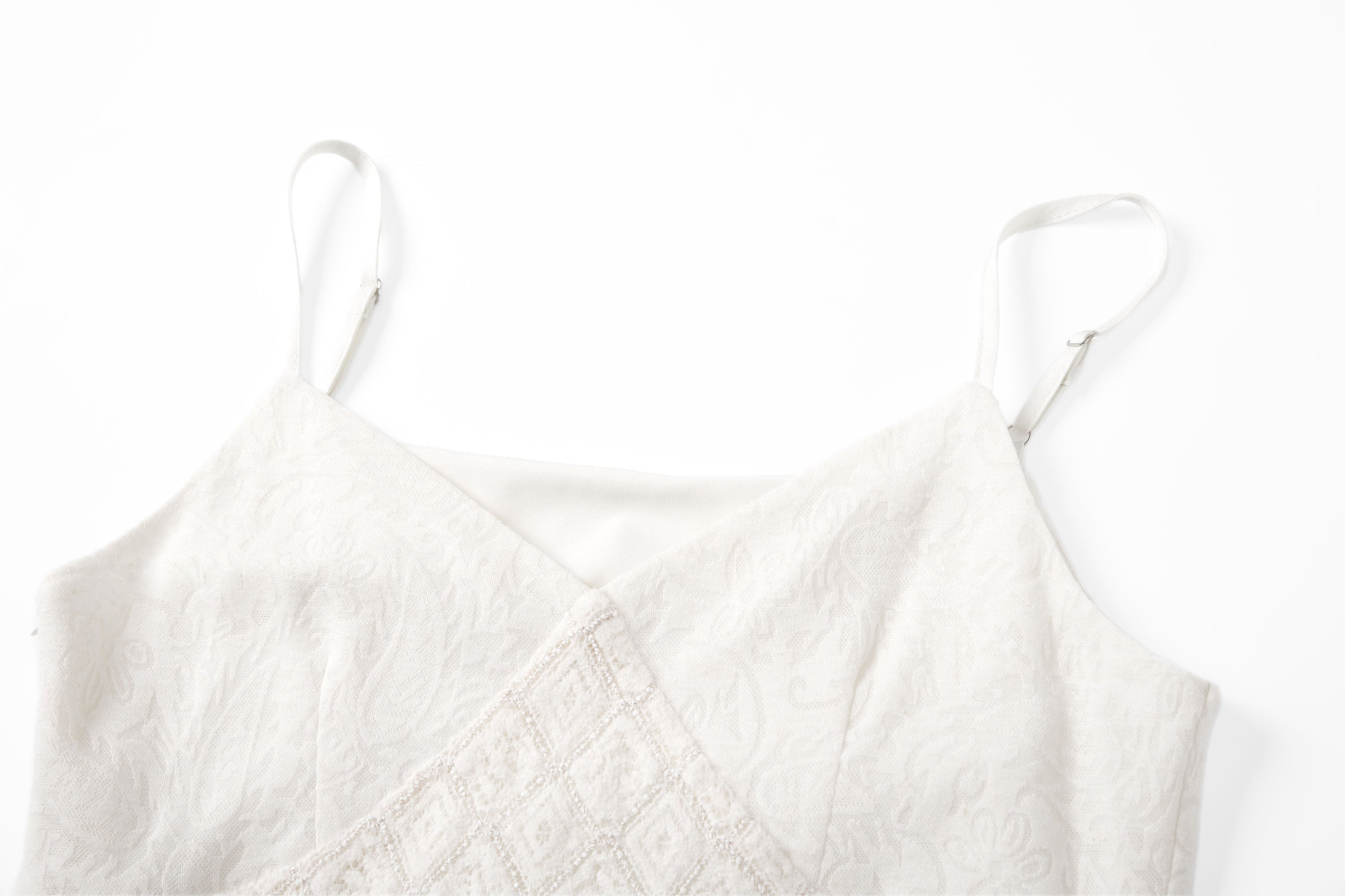 SAME FLOW Ruffle Asym Slip Lace-Panel Dress