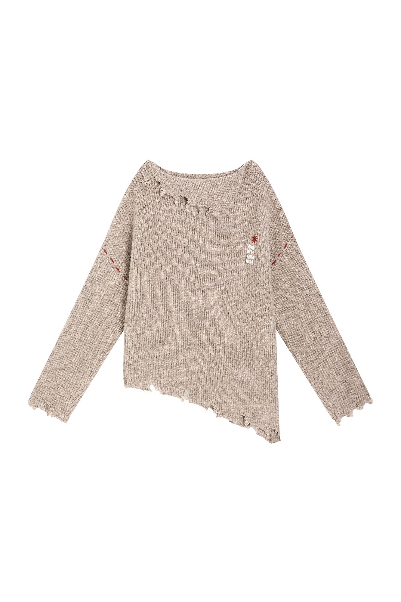 SAME FLOW Distressed Floral Embroidered Sweater