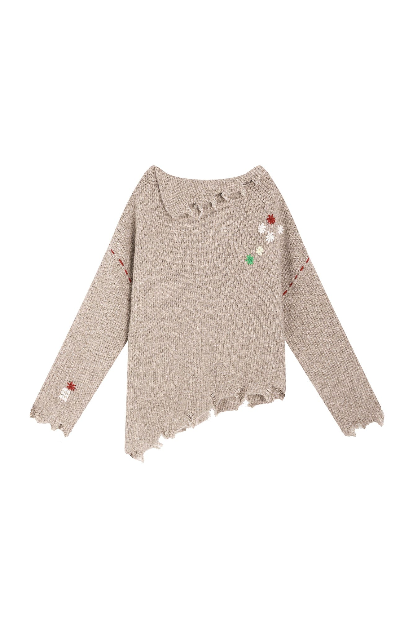 SAME FLOW Distressed Floral Embroidered Sweater