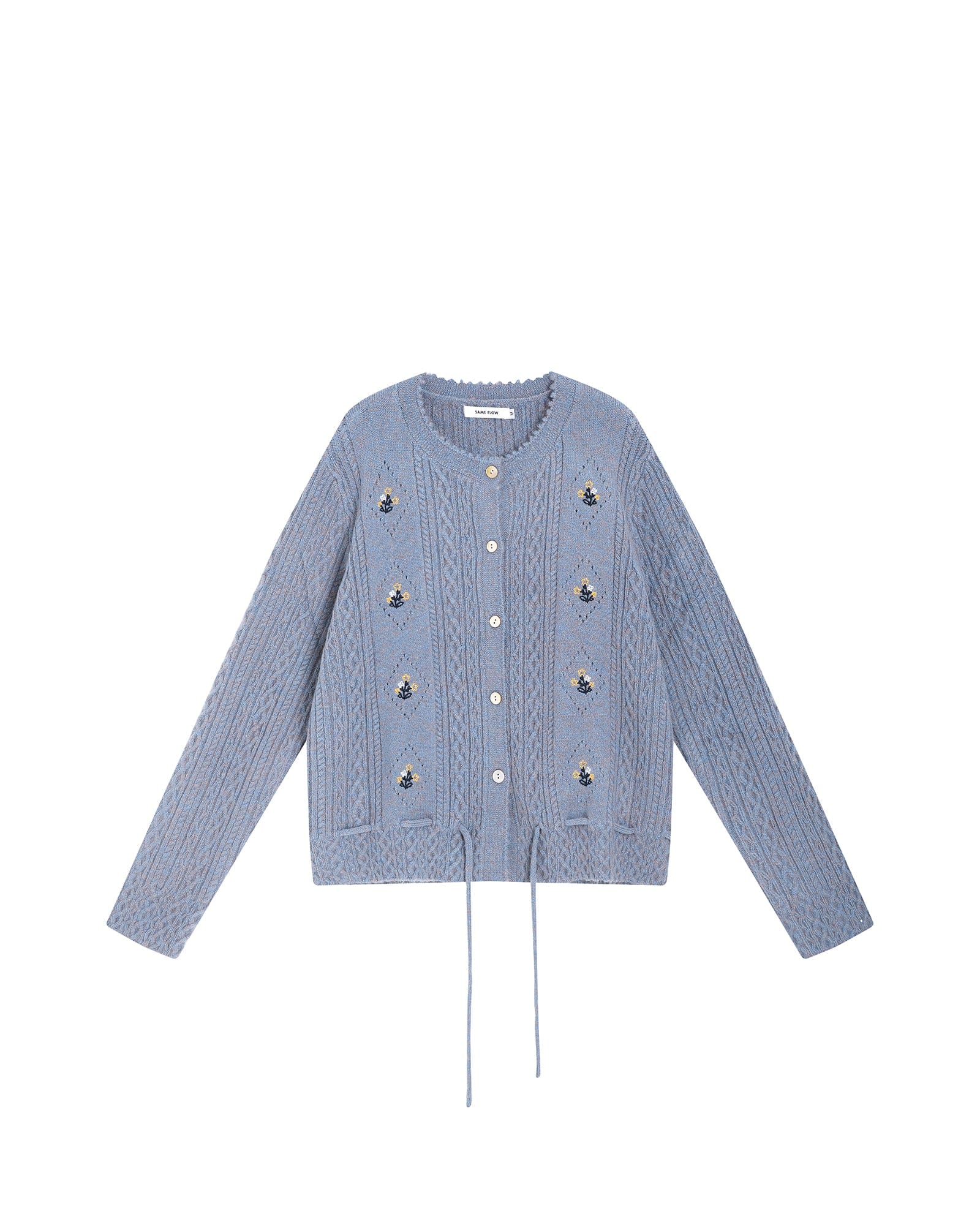 SAME FLOW Drawstring Flower Embroidery Sweater