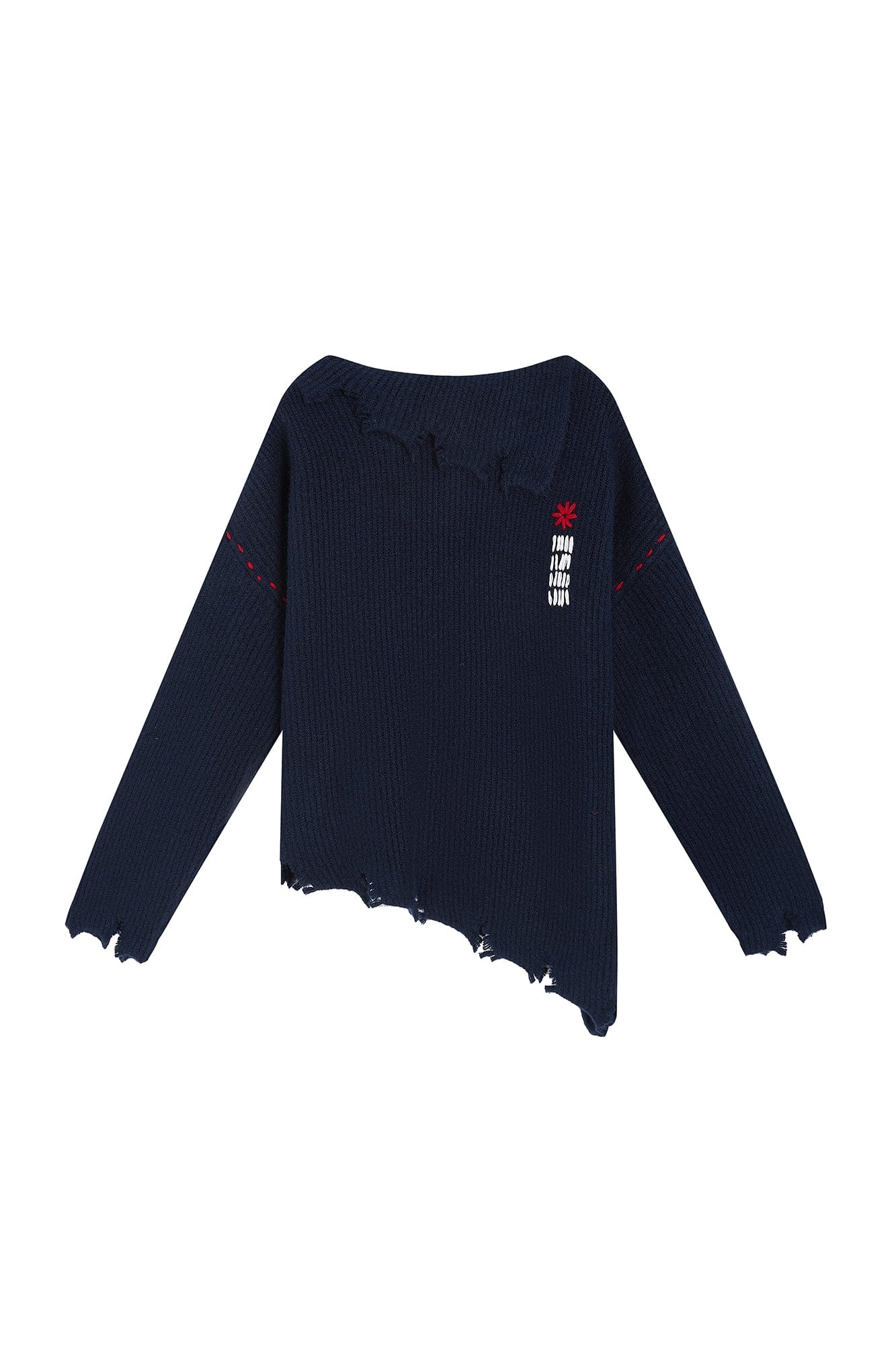 SAME FLOW Distressed Floral Embroidered Sweater