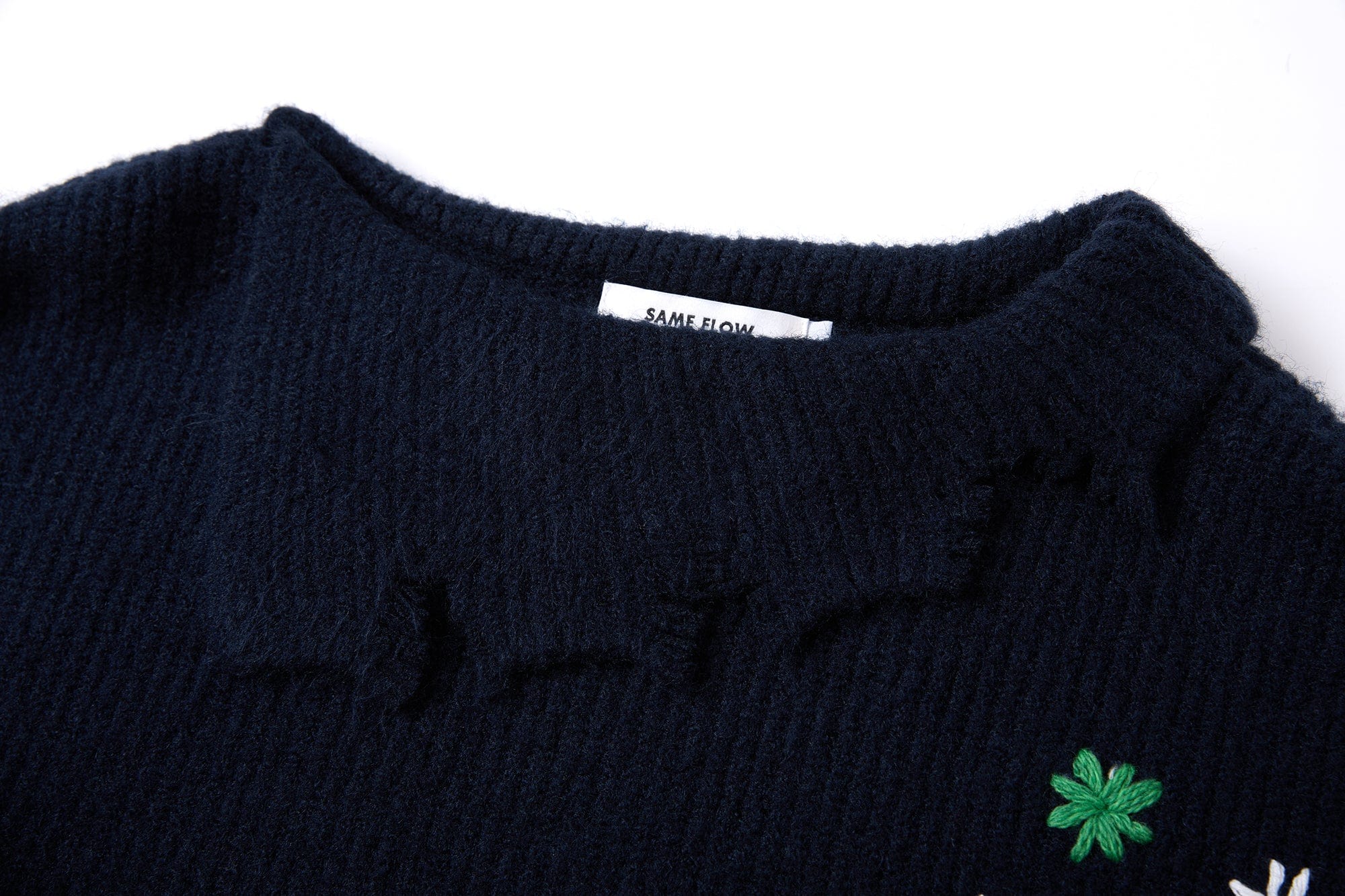 SAME FLOW Distressed Floral Embroidered Sweater