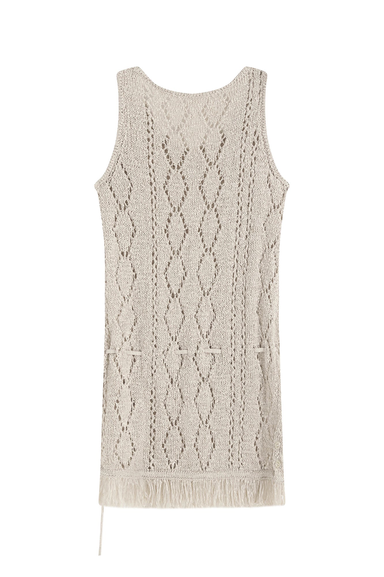 SAME FLOW Open-Knit Fringe Hem Tank Mini Dress