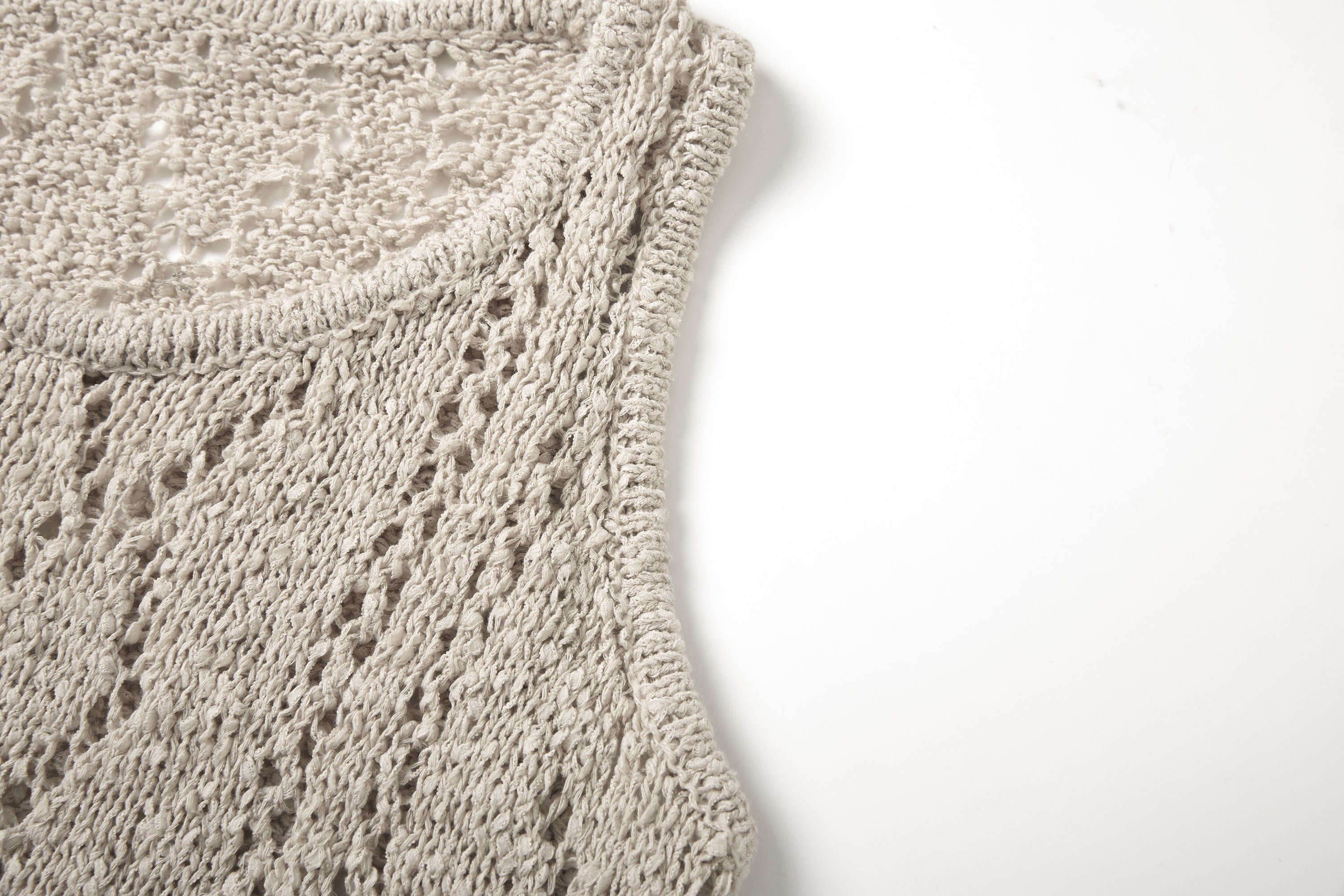 SAME FLOW Open-Knit Fringe Hem Tank Mini Dress