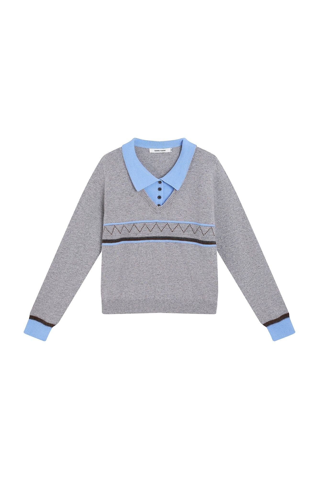 SAME FLOW Faux-Layered Knit Polo Sweater