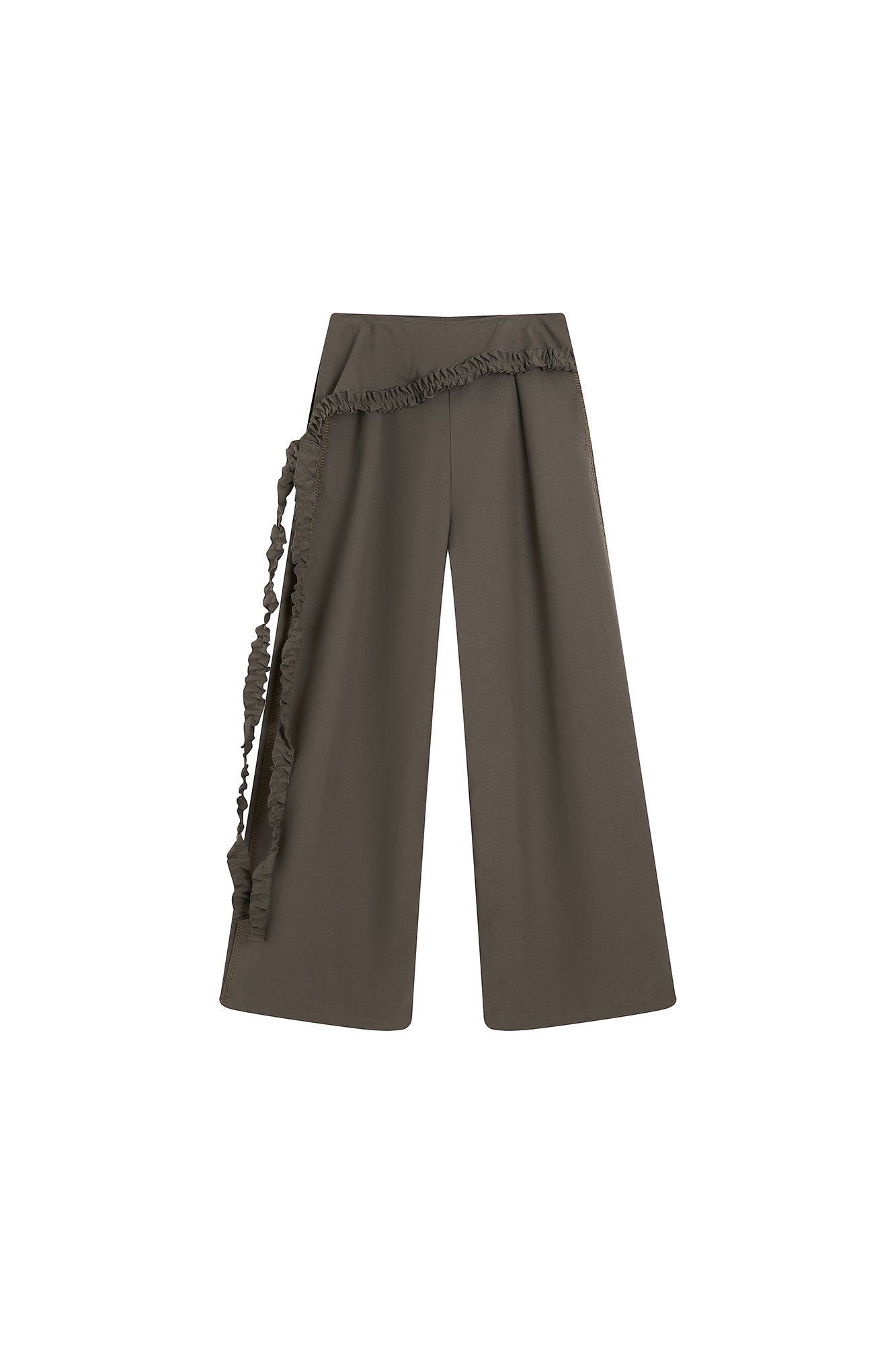 SAME FLOW Ruffle Trim Embroidered Wide-Leg Pants