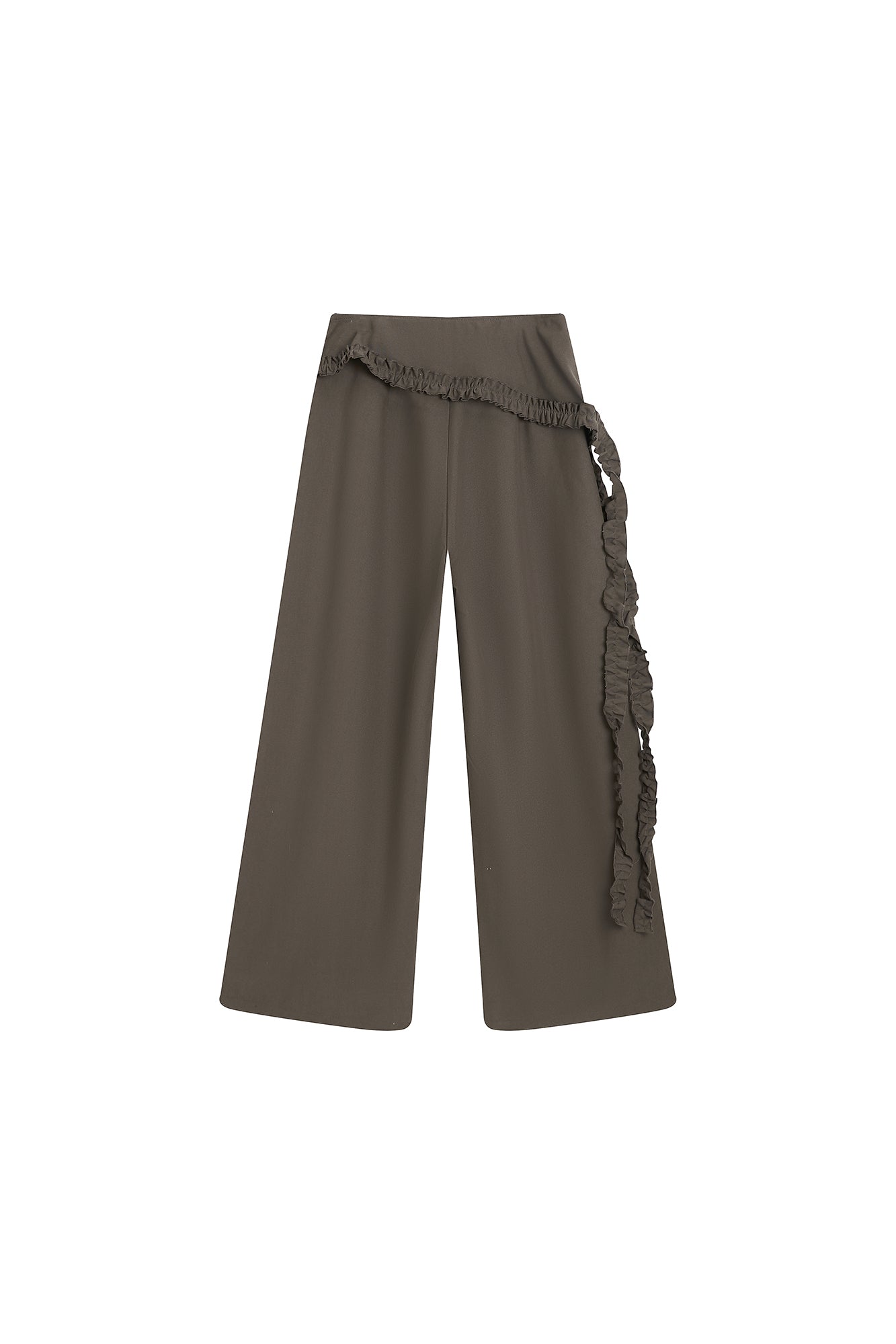 SAME FLOW Ruffle Trim Embroidered Wide-Leg Pants