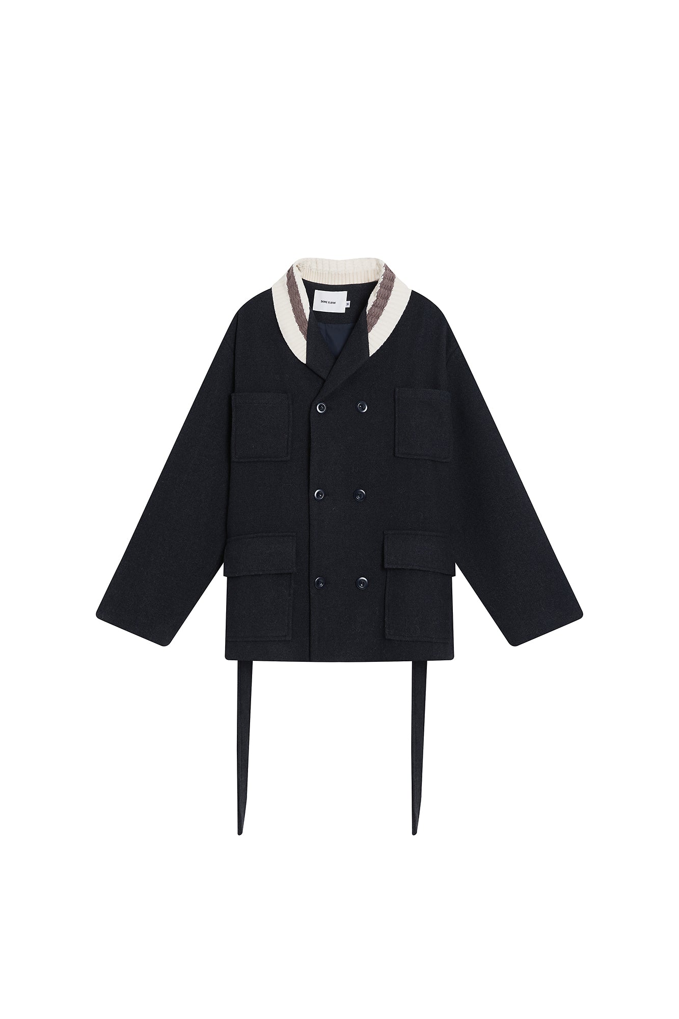 SAME FLOW Contrast Knit Collar Belt Wool-Blend Jacket