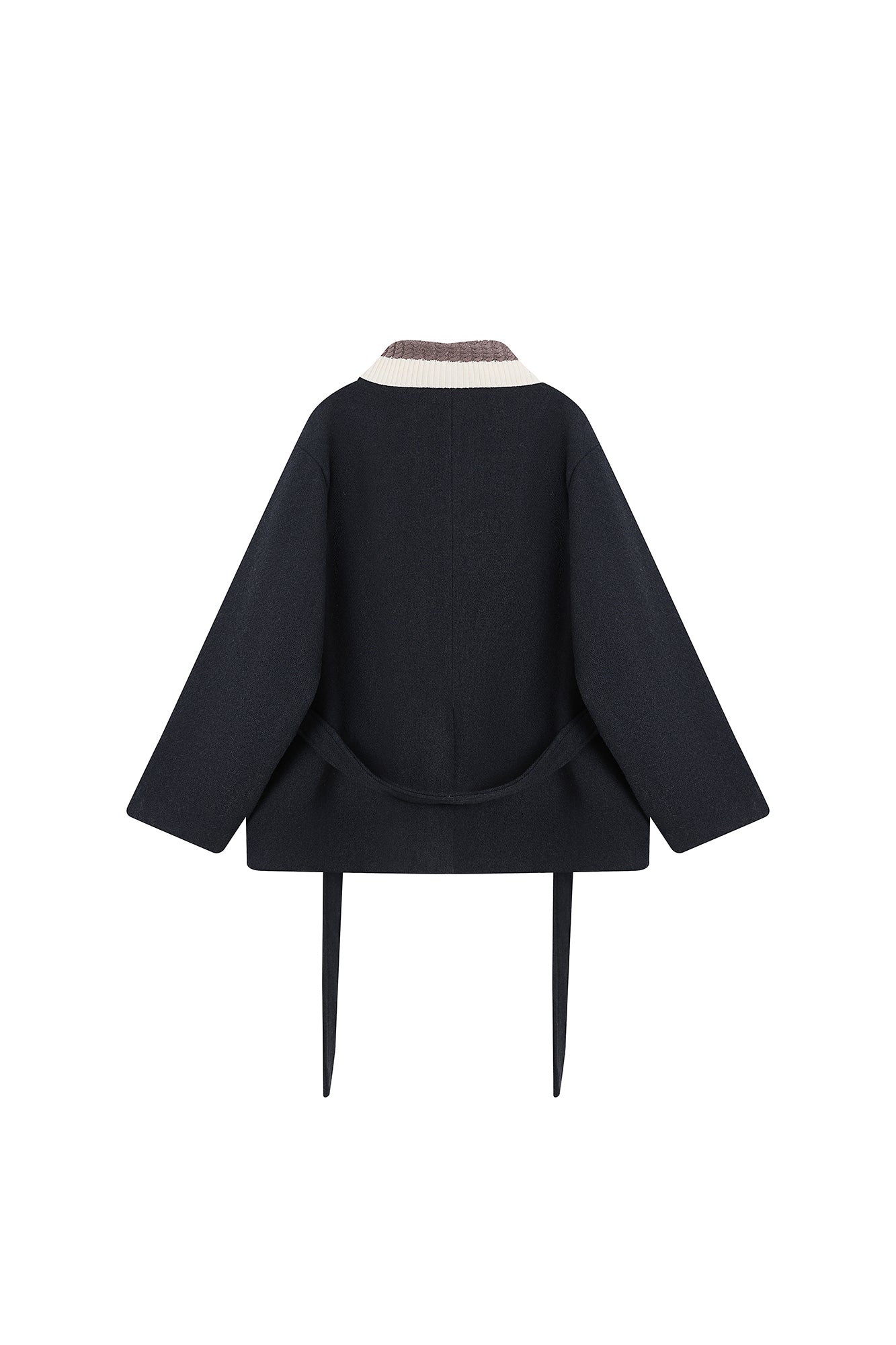 SAME FLOW Contrast Knit Collar Belt Wool-Blend Jacket