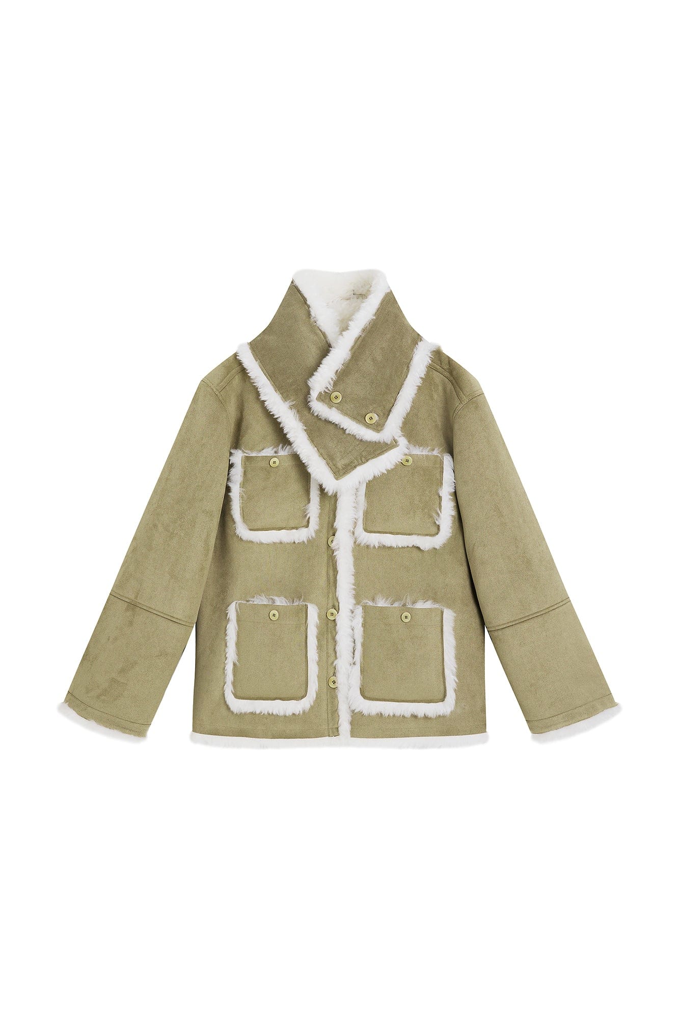 SAME FLOW Detachable Scarf Faux Shearling Suede Jacket