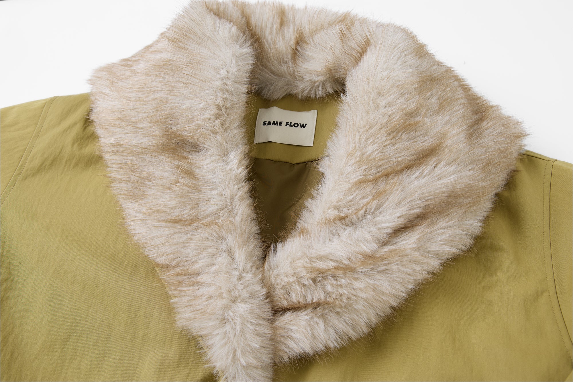 SAME FLOW Faux Fur Collar Belted Padded Jacket