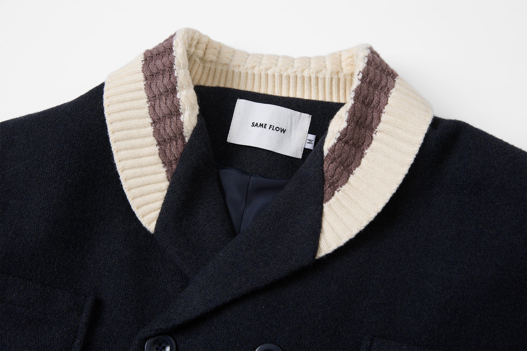 SAME FLOW Contrast Knit Collar Belt Wool-Blend Jacket