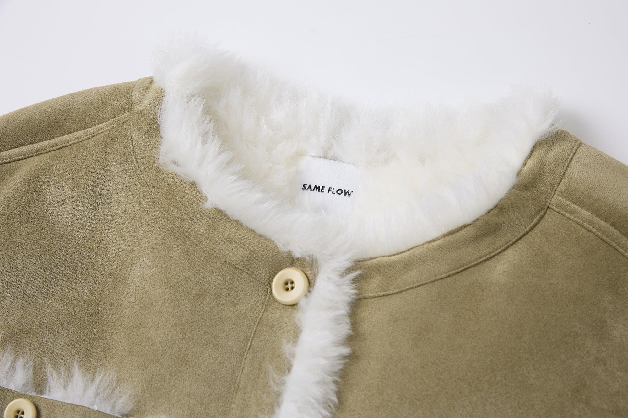 SAME FLOW Detachable Scarf Faux Shearling Suede Jacket