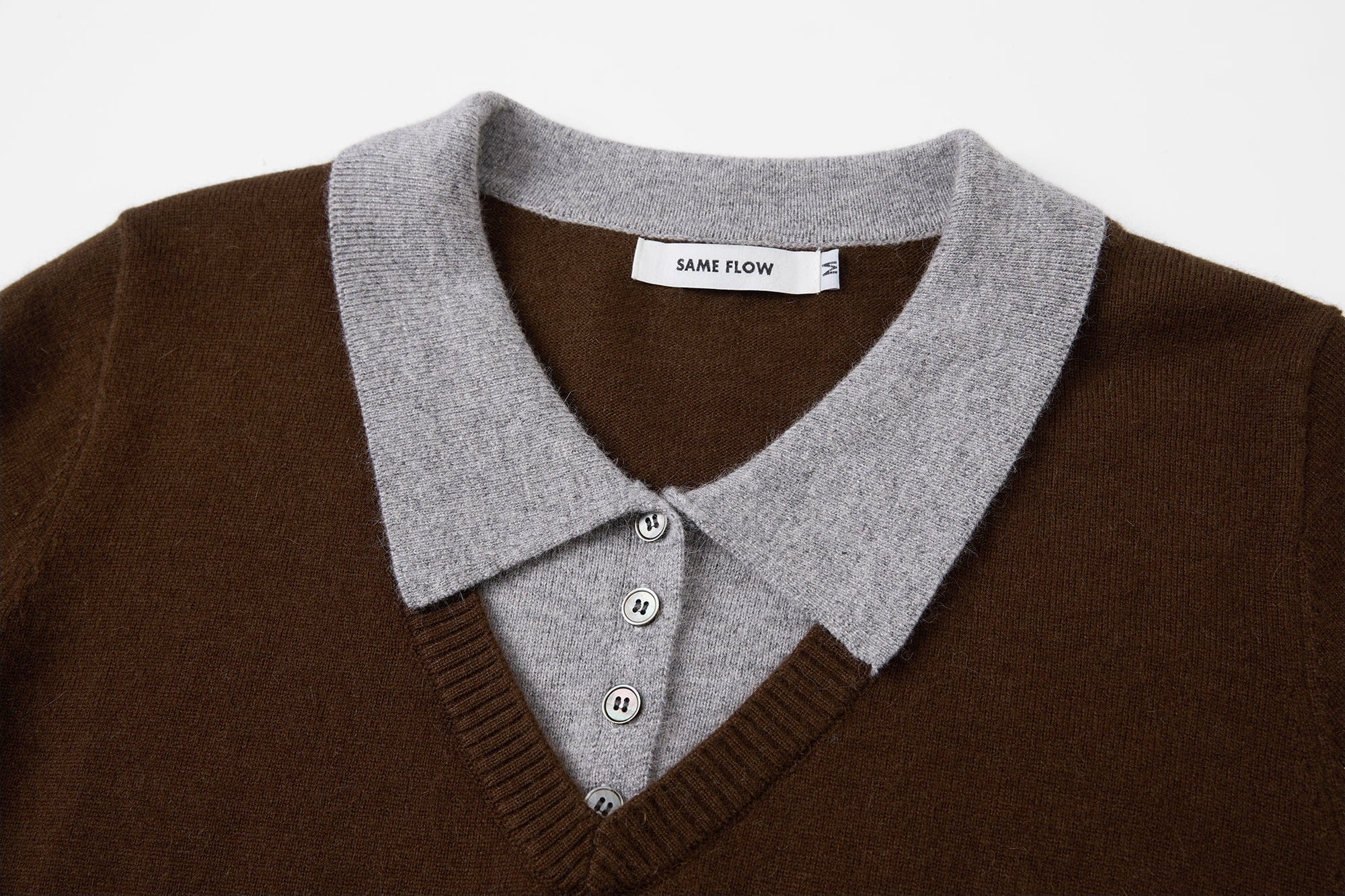 SAME FLOW Faux-Layered Knit Polo Sweater