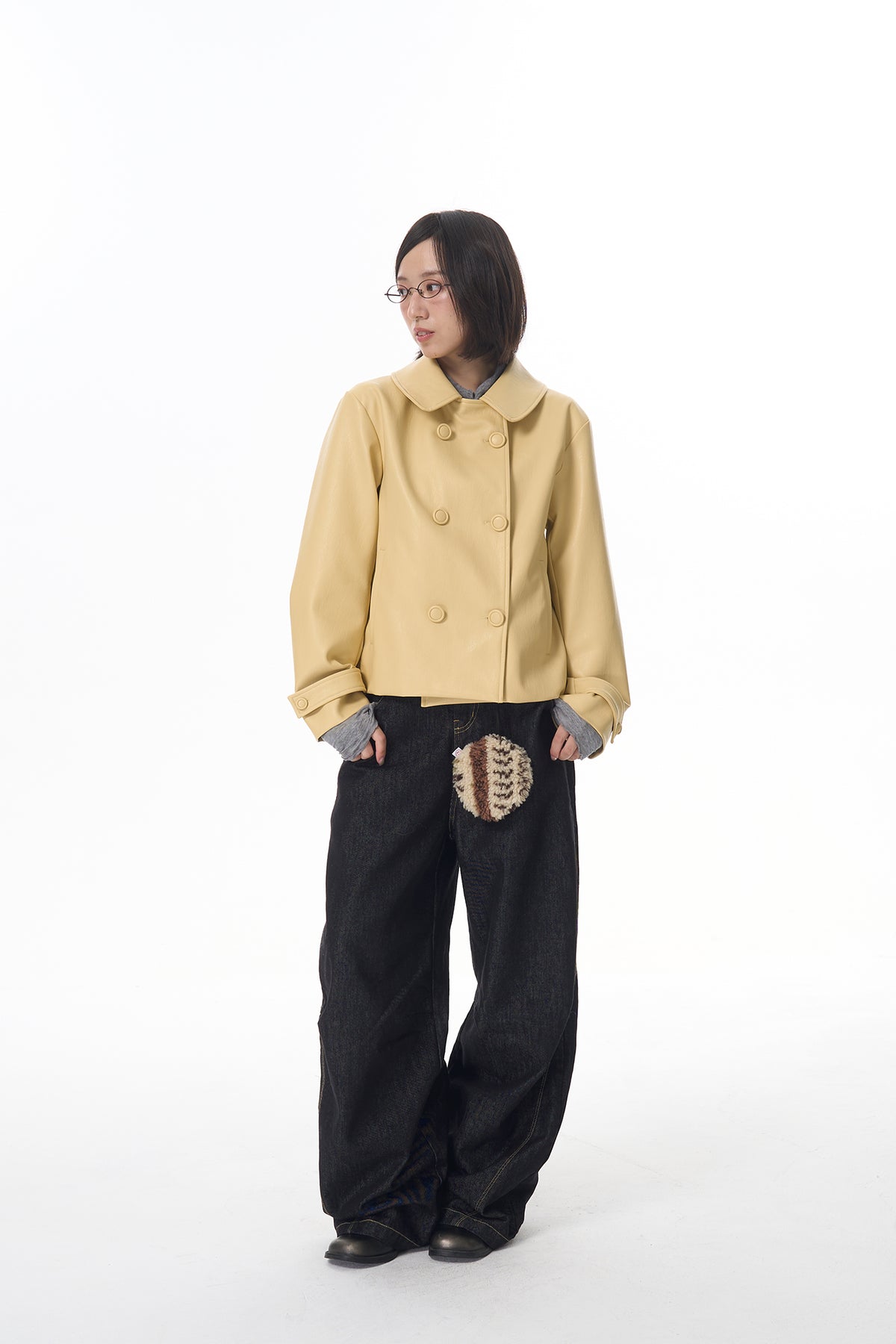 HSUSE Retro Double-Breasted Faux Leather Jacket