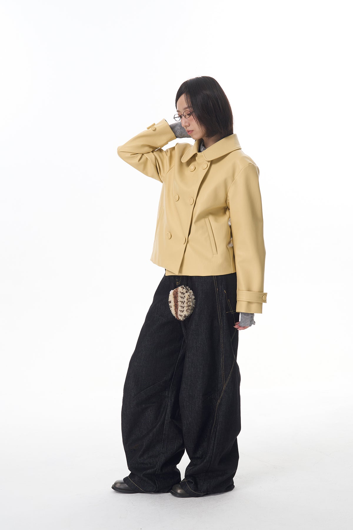 HSUSE Retro Double-Breasted Faux Leather Jacket