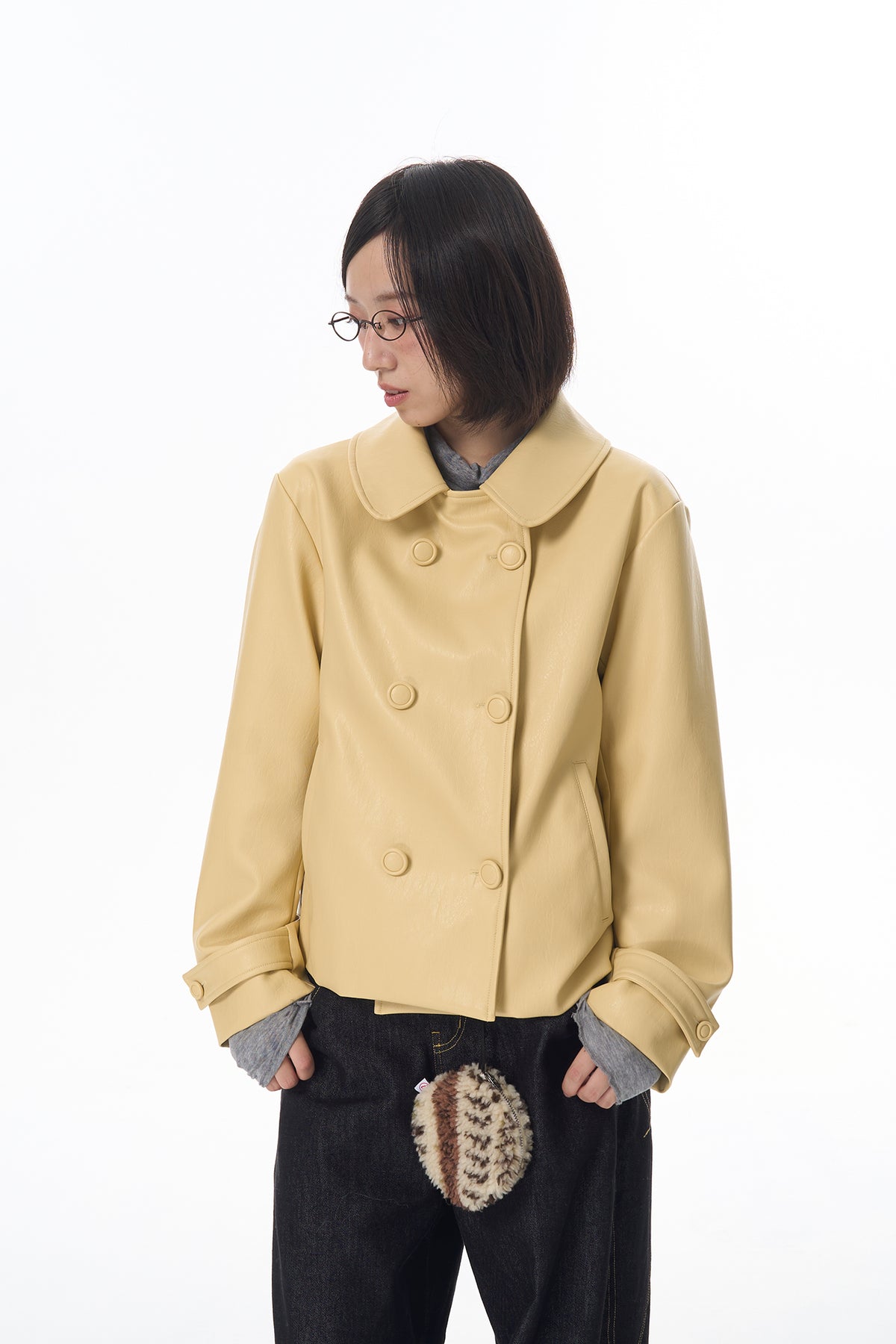 HSUSE Retro Double-Breasted Faux Leather Jacket