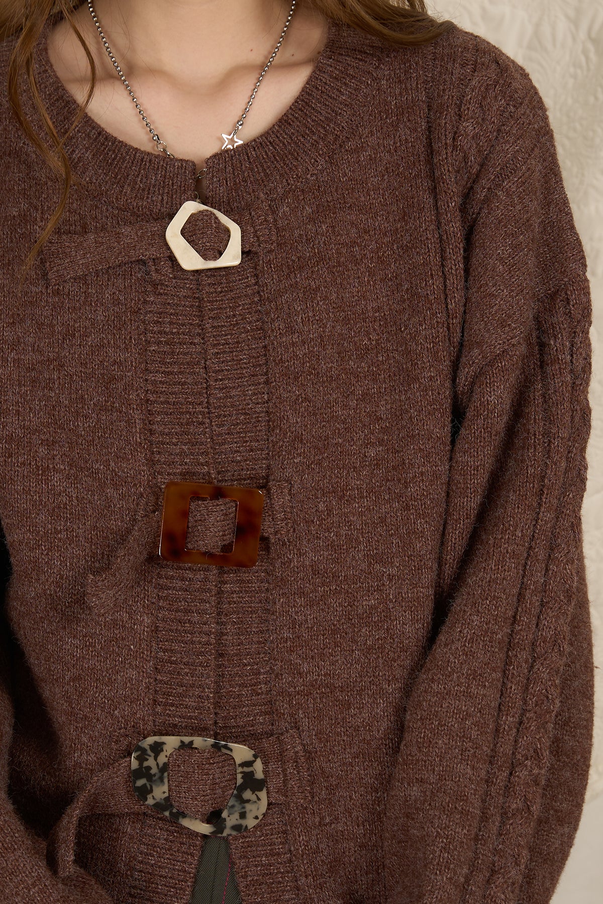 HSUSE Cable-Knit Buckle-Strap Cardigan