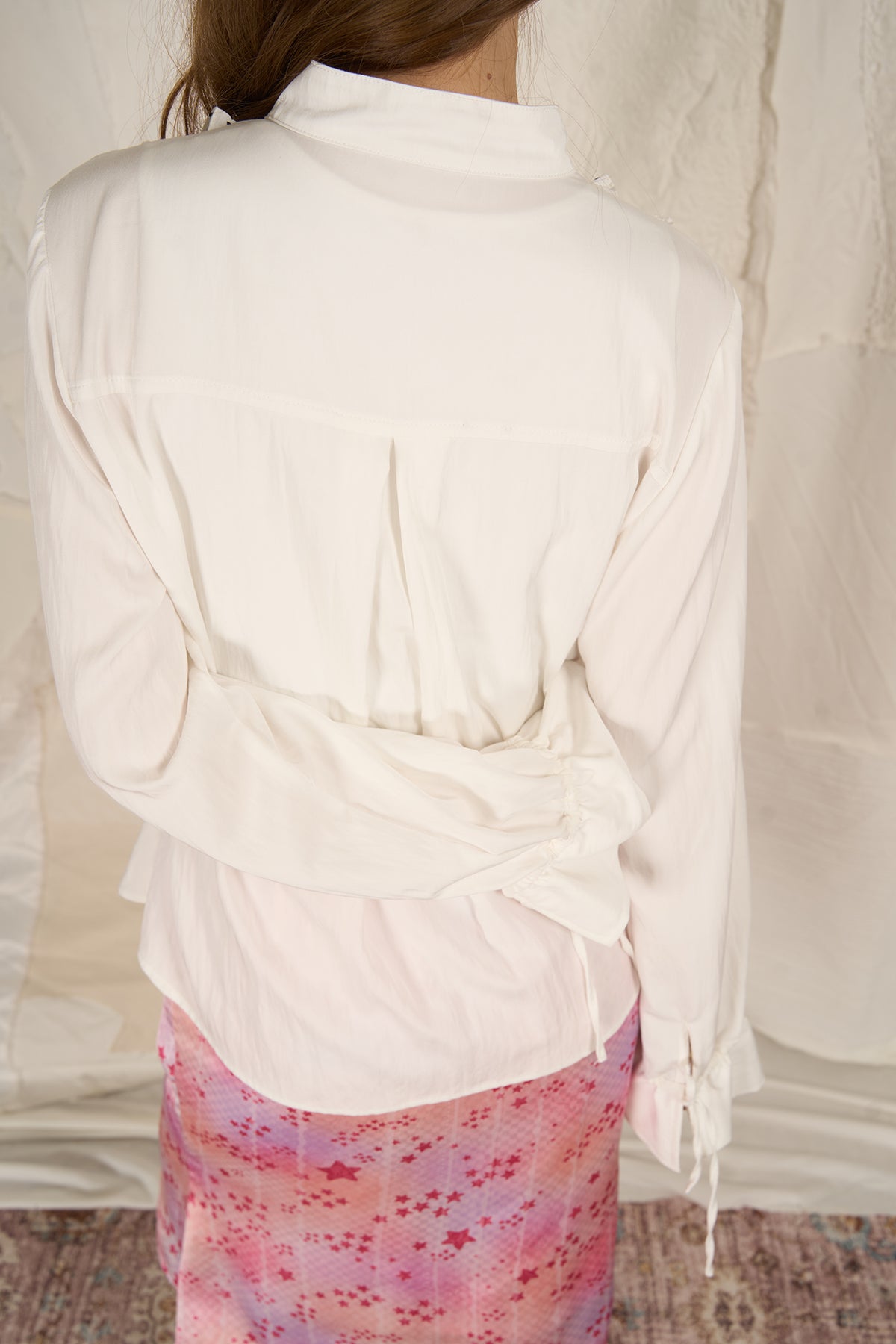HSUSE Polka Dot Ruffle Trim Bow-Tie Shirt