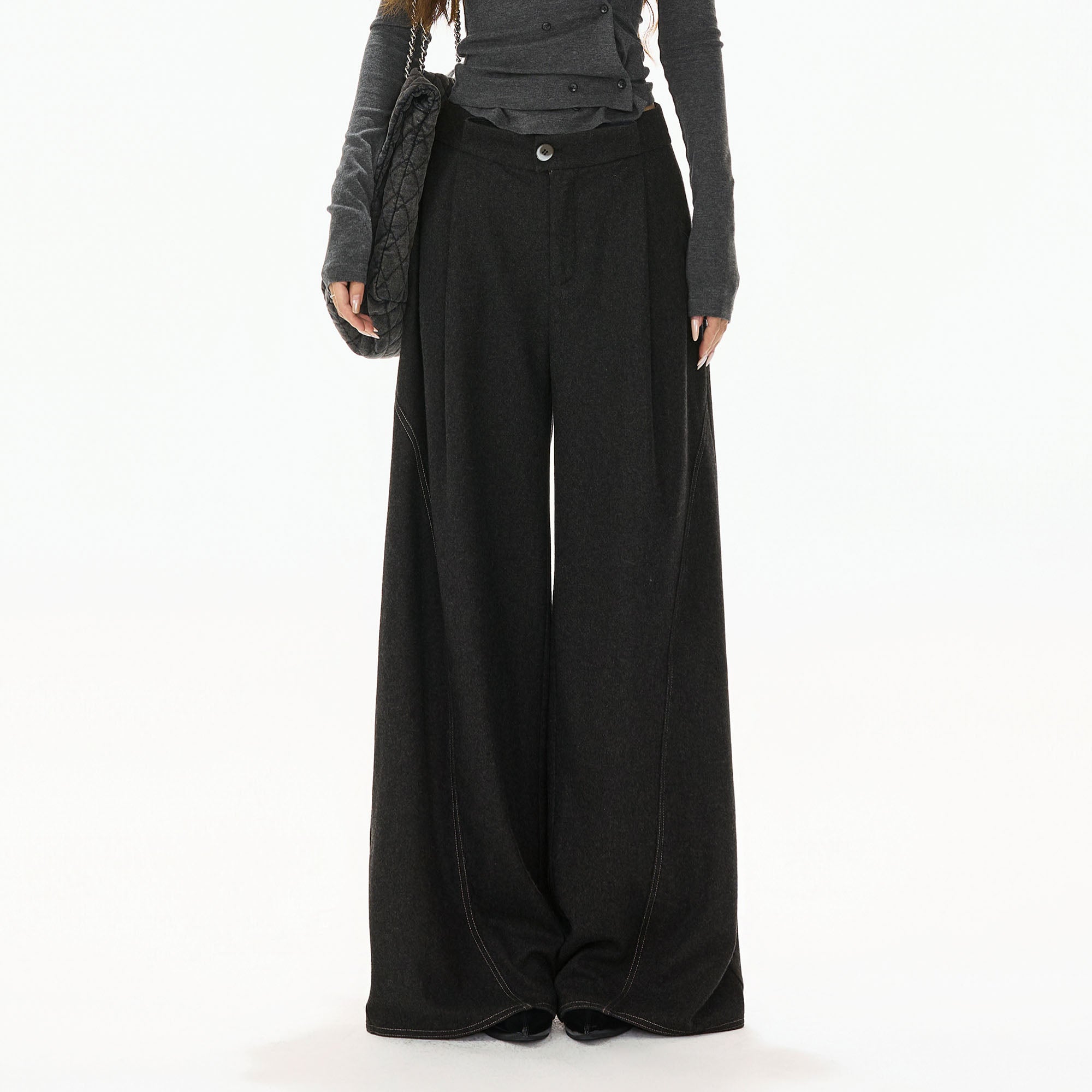 CYGNENOYR Curved Panel Stitch Wide-Leg Pants