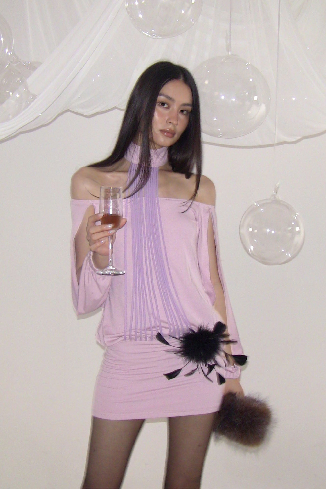 NEVER OFFEND L ANGEL Fringe Halter Off-Shoulder Open-Back Mini Dress