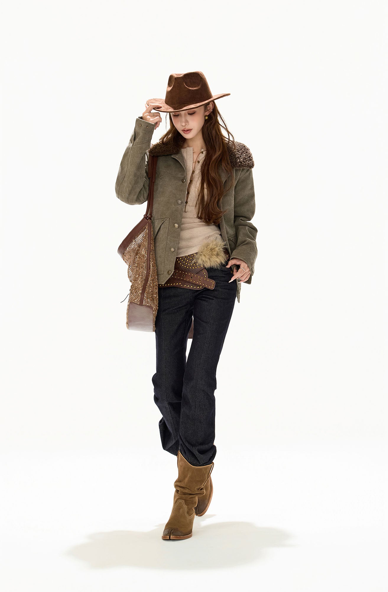 CYGNENOYR Detachable Sherpa Trim Washed Jacket