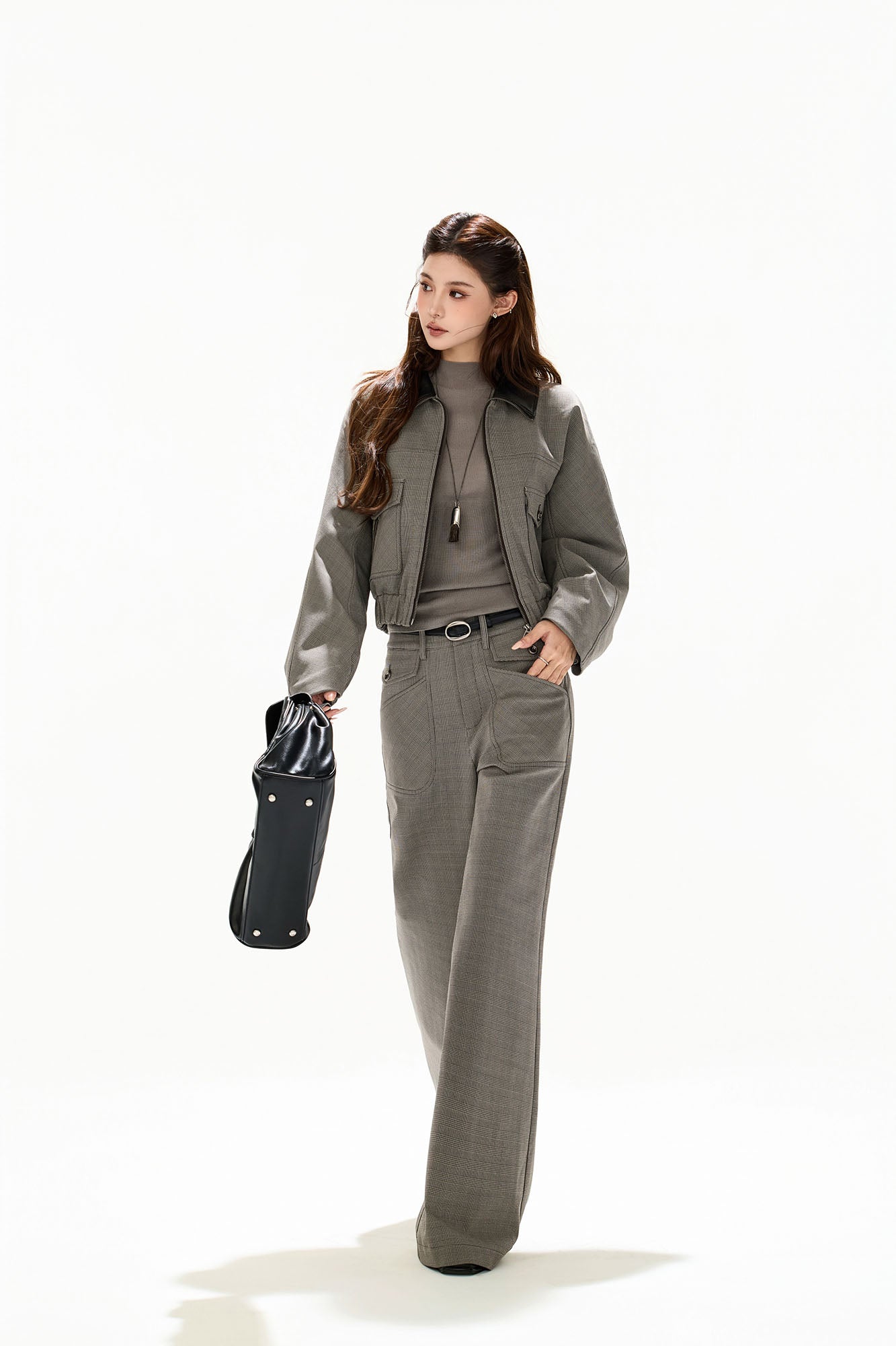 CYGNENOYR Retro Plaid Wide-Leg Pants