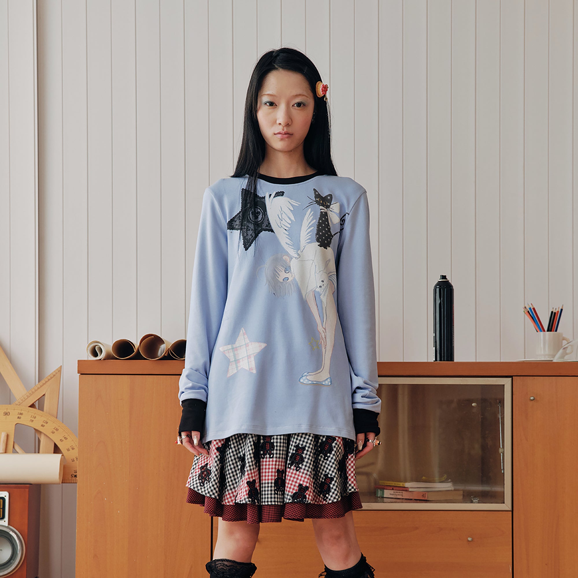 HAVEAMEAL x Congming Retro Illustrated Fleece Long Sleeve Tee