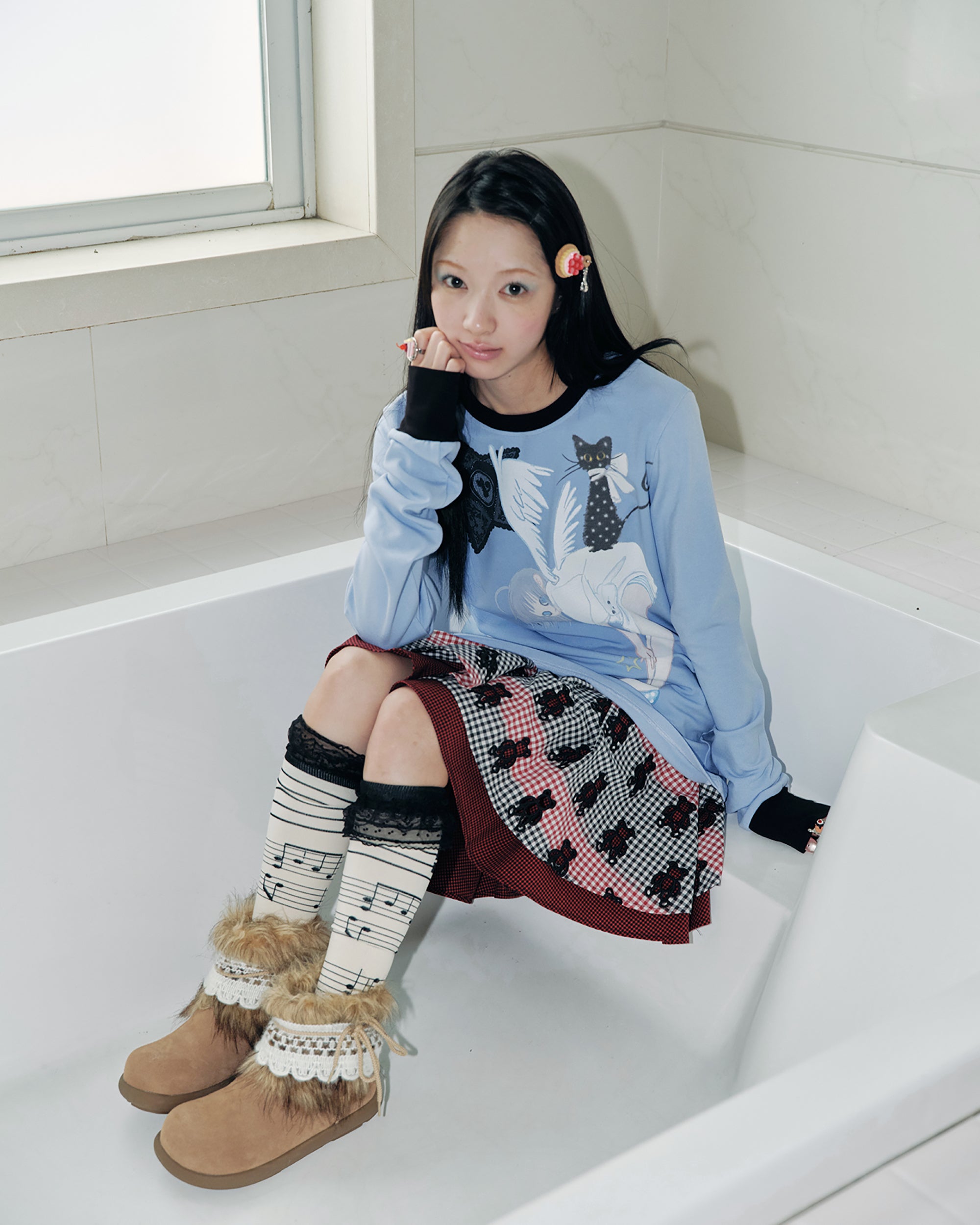 HAVEAMEAL x Congming Retro Illustrated Fleece Long Sleeve Tee