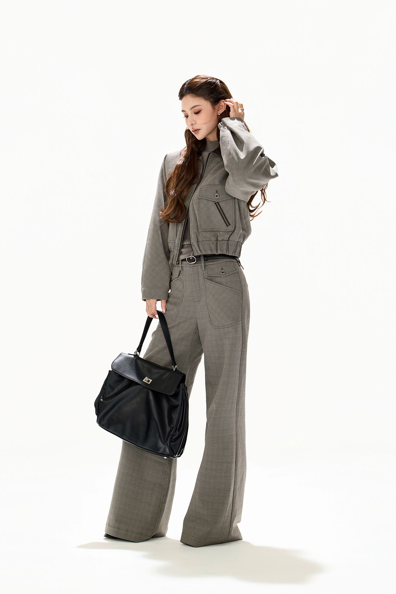 CYGNENOYR Retro Plaid Wide-Leg Pants