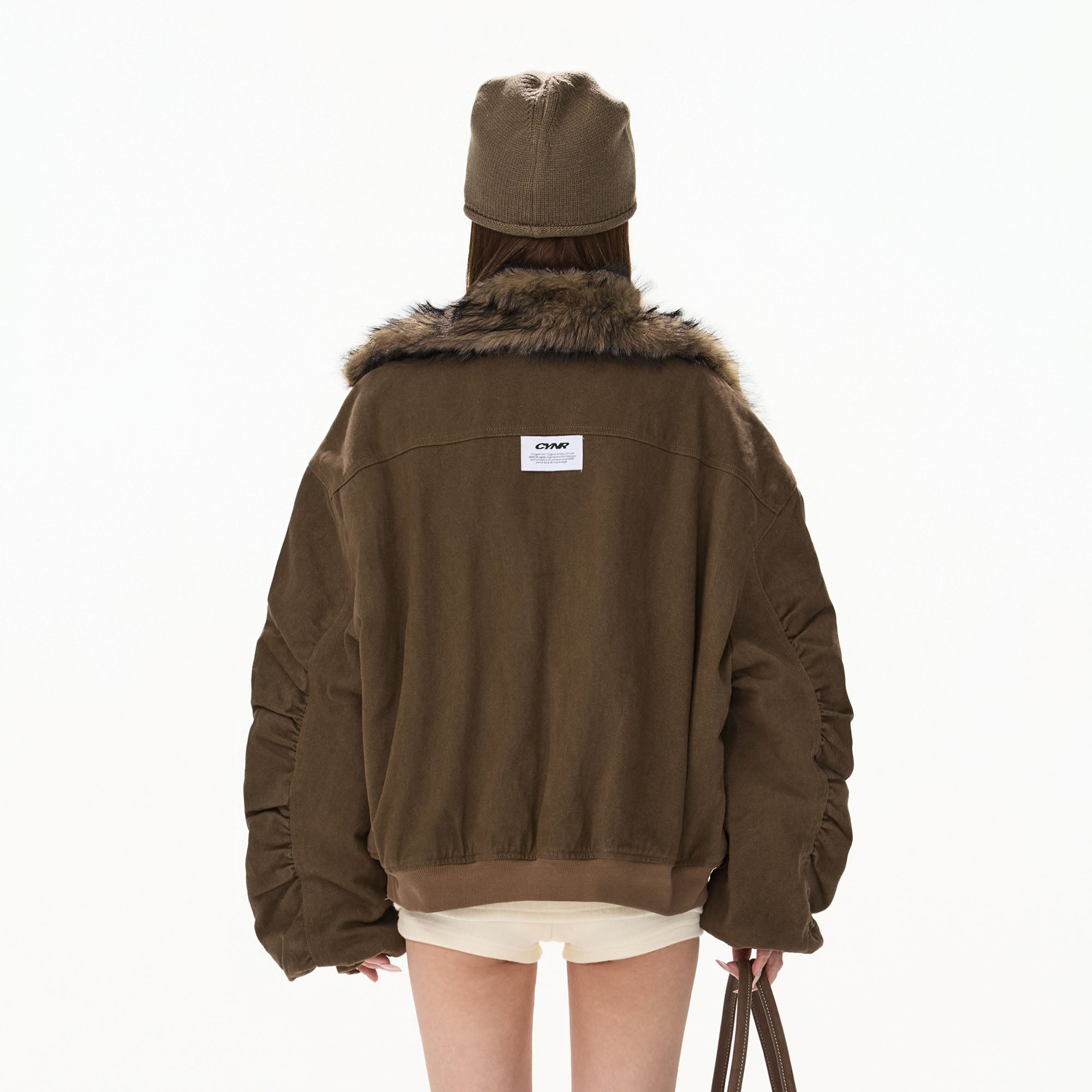 CYGNENOYR Faux Fur-Trim Utility Bomber Jacket