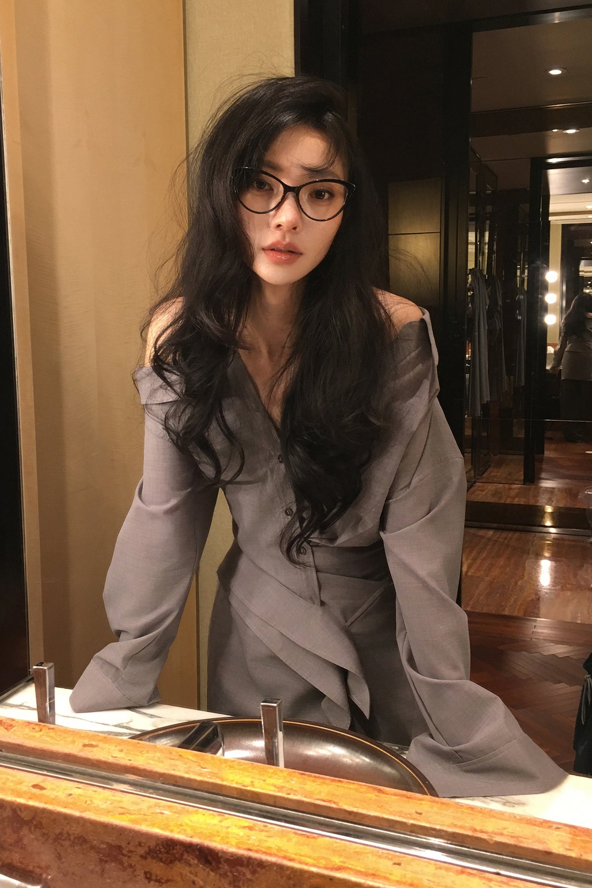 MXU Deconstructed Off-Shoulder Linen Wool Shirt Dress
