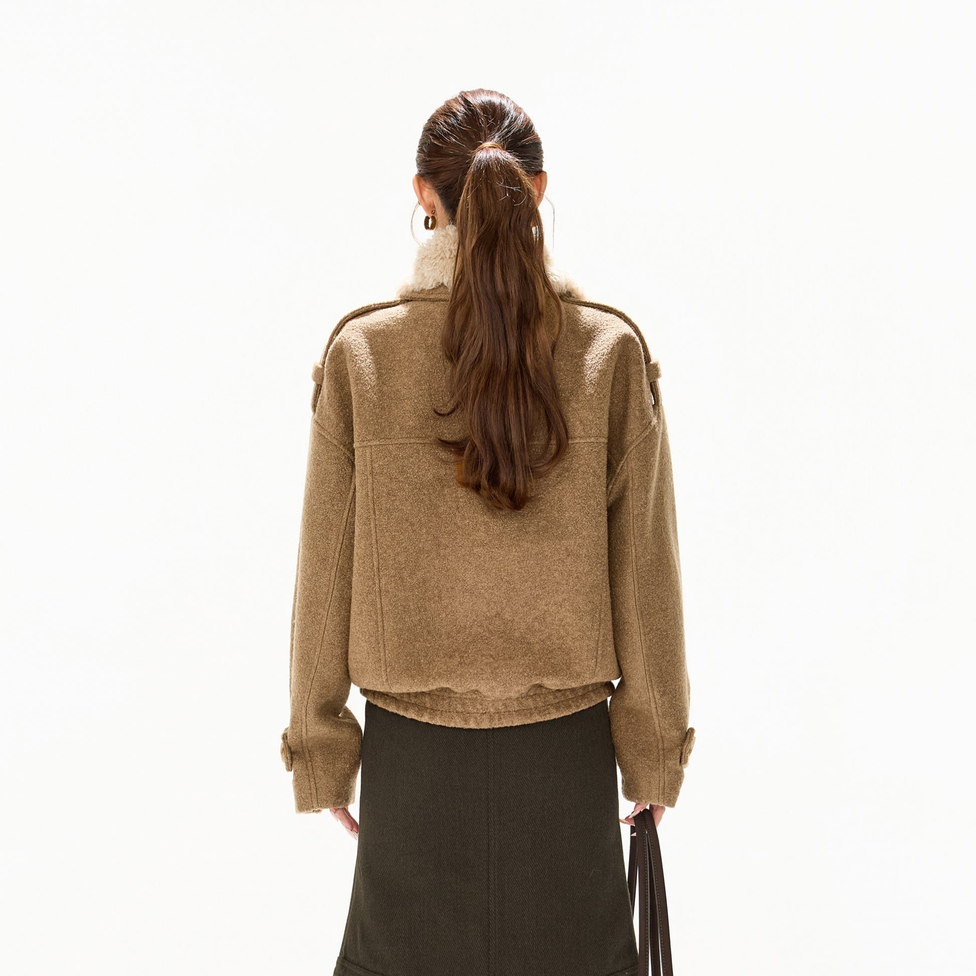 CYGNENOYR Asymmetric Detachable-Collar Wool-Blend Coat